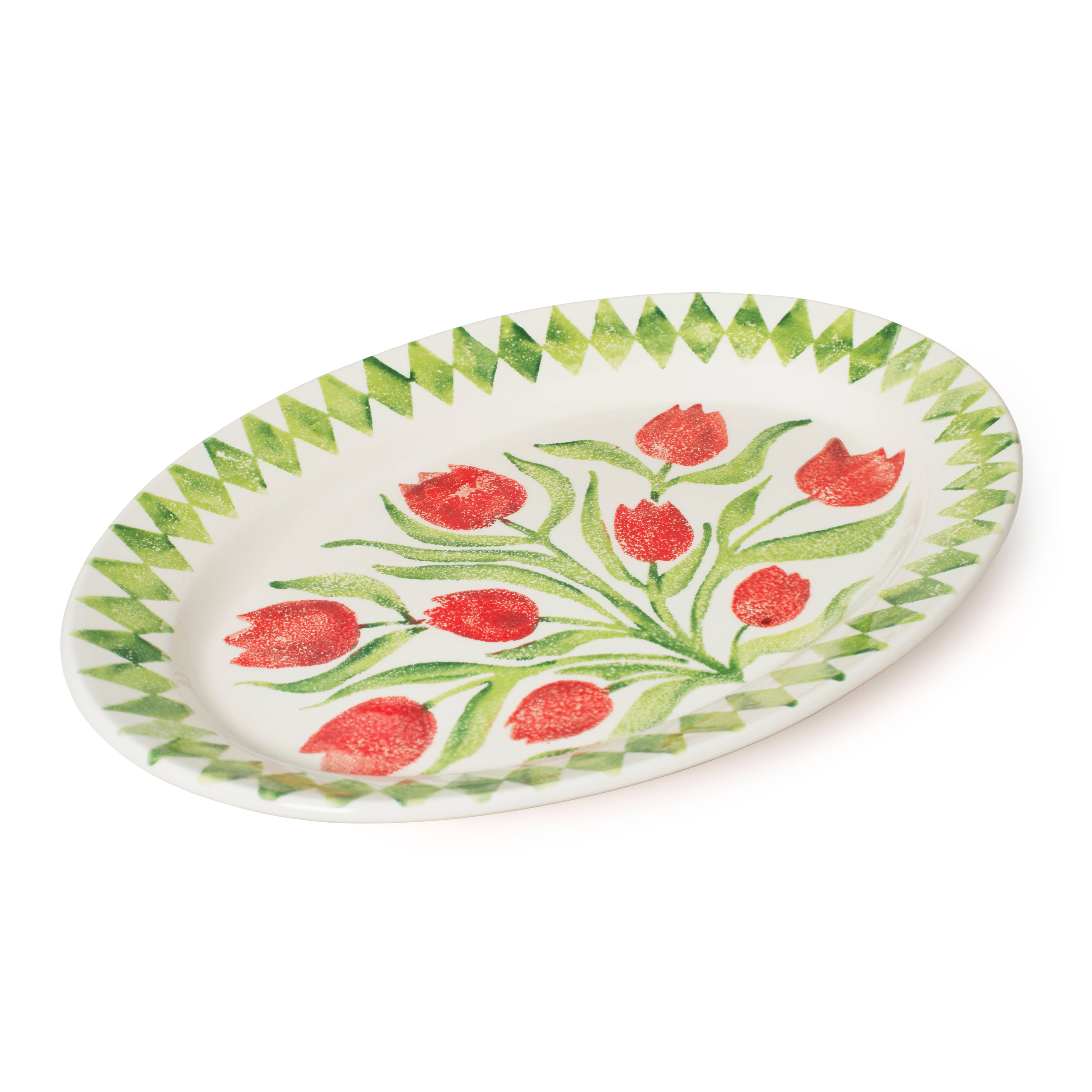 Oval Green Rimmed Tulip Platter