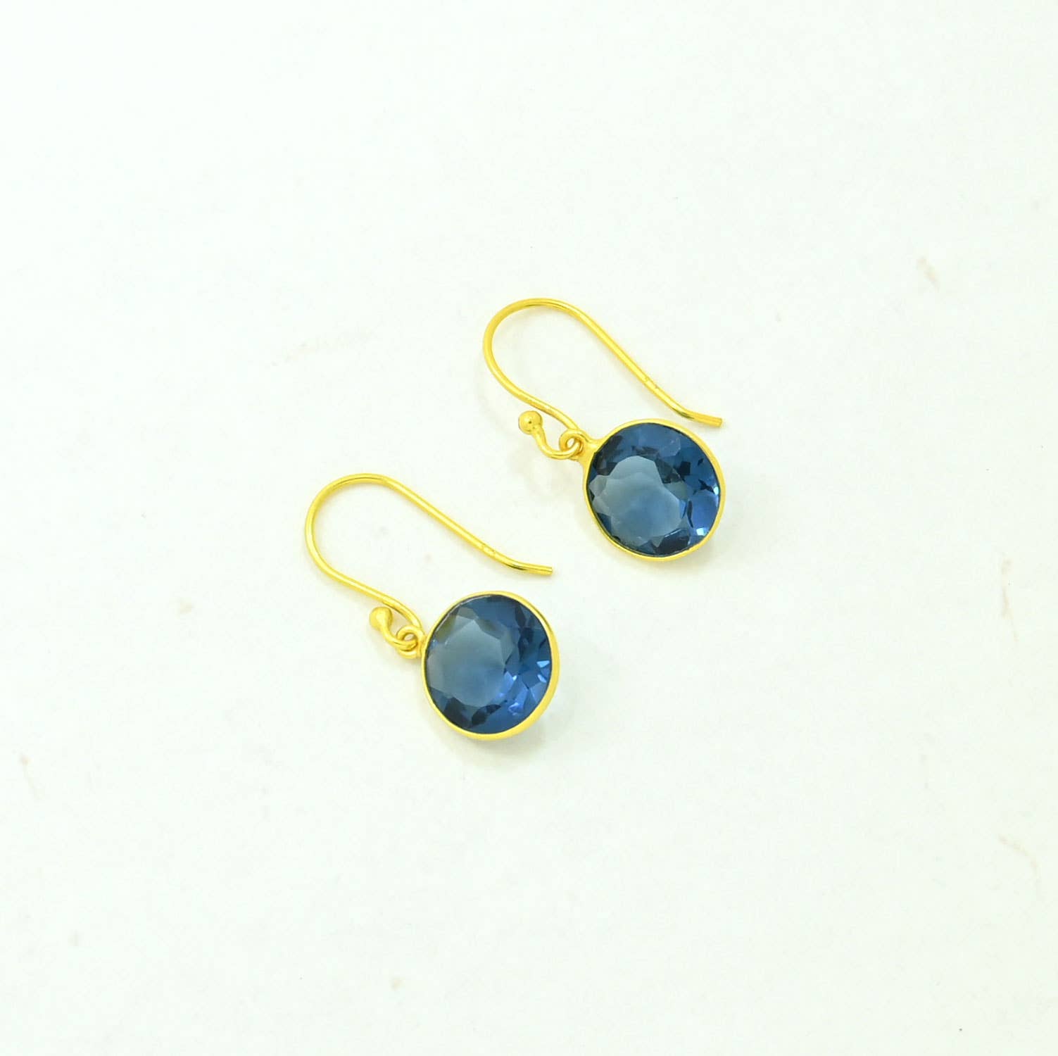 Round Gemstone Earring Gold Silver 925 - Blue Iolite