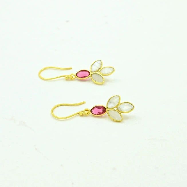 Avra Drop Earrings With Moonstone & Pink Tourmaline