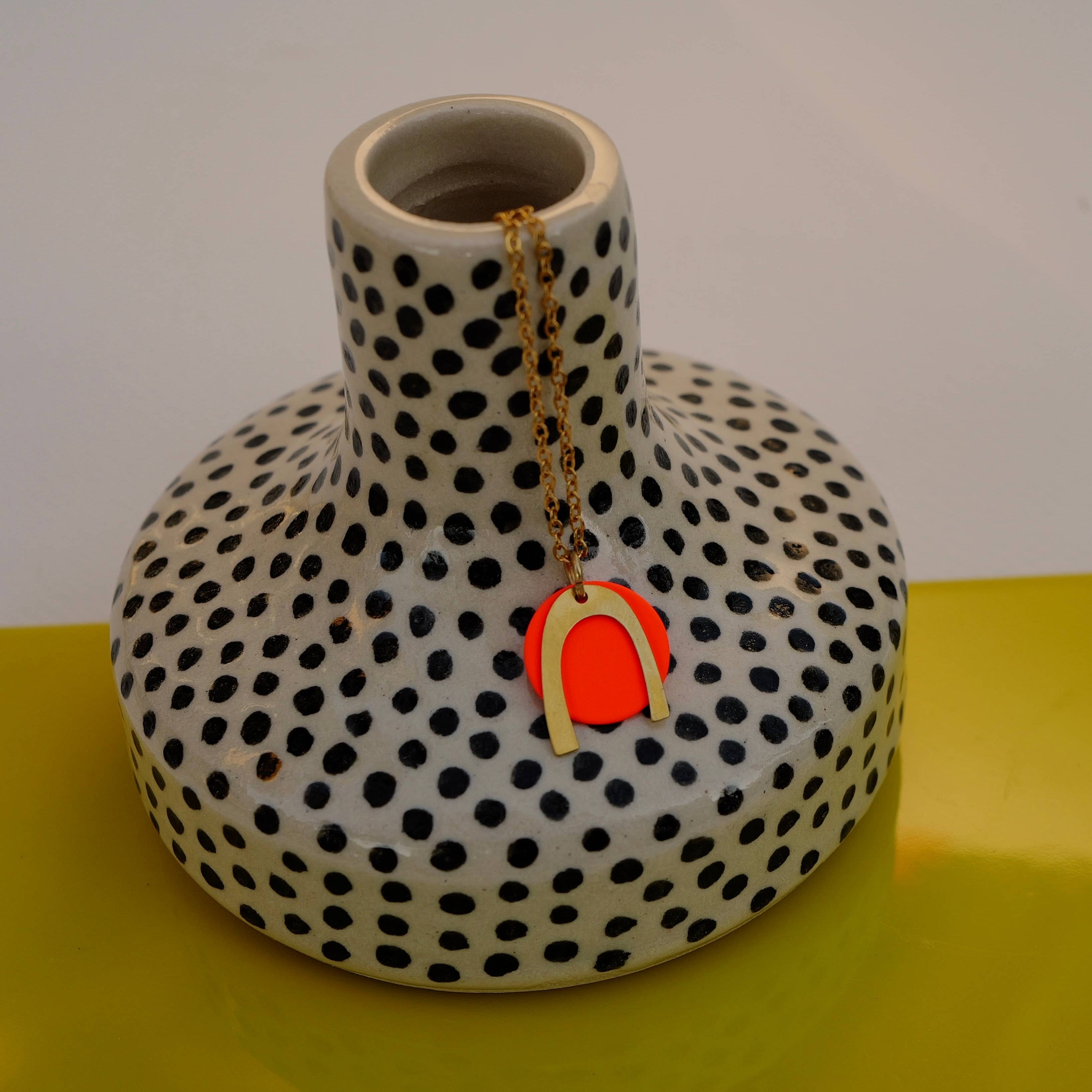 Mini Neon Orange Disc Arch Necklace