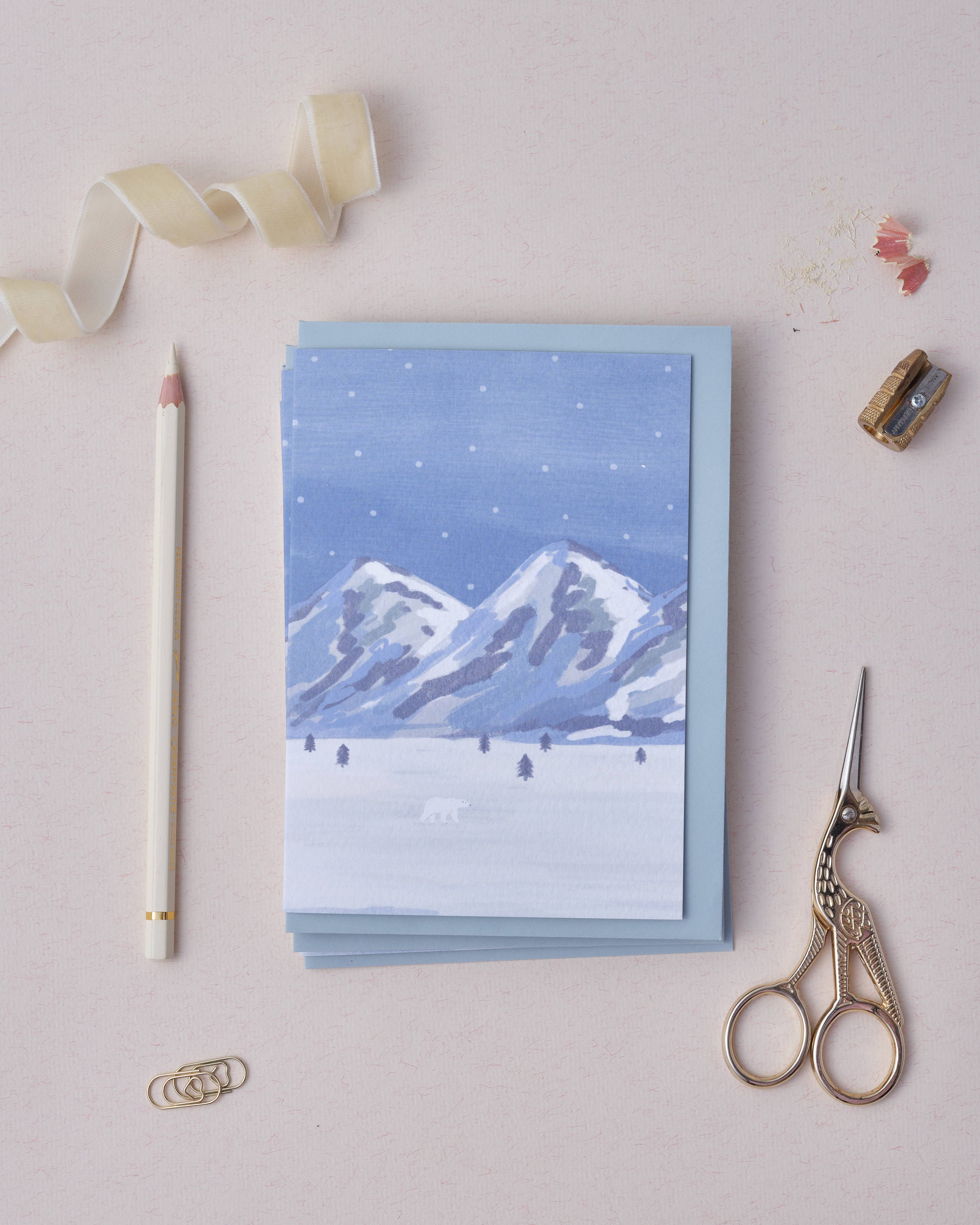 Snowy Mountains Polar Bear Christmas Card