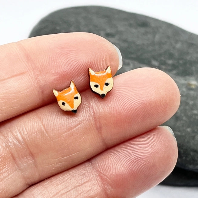 Hand Painted Wooden Fox Earrings