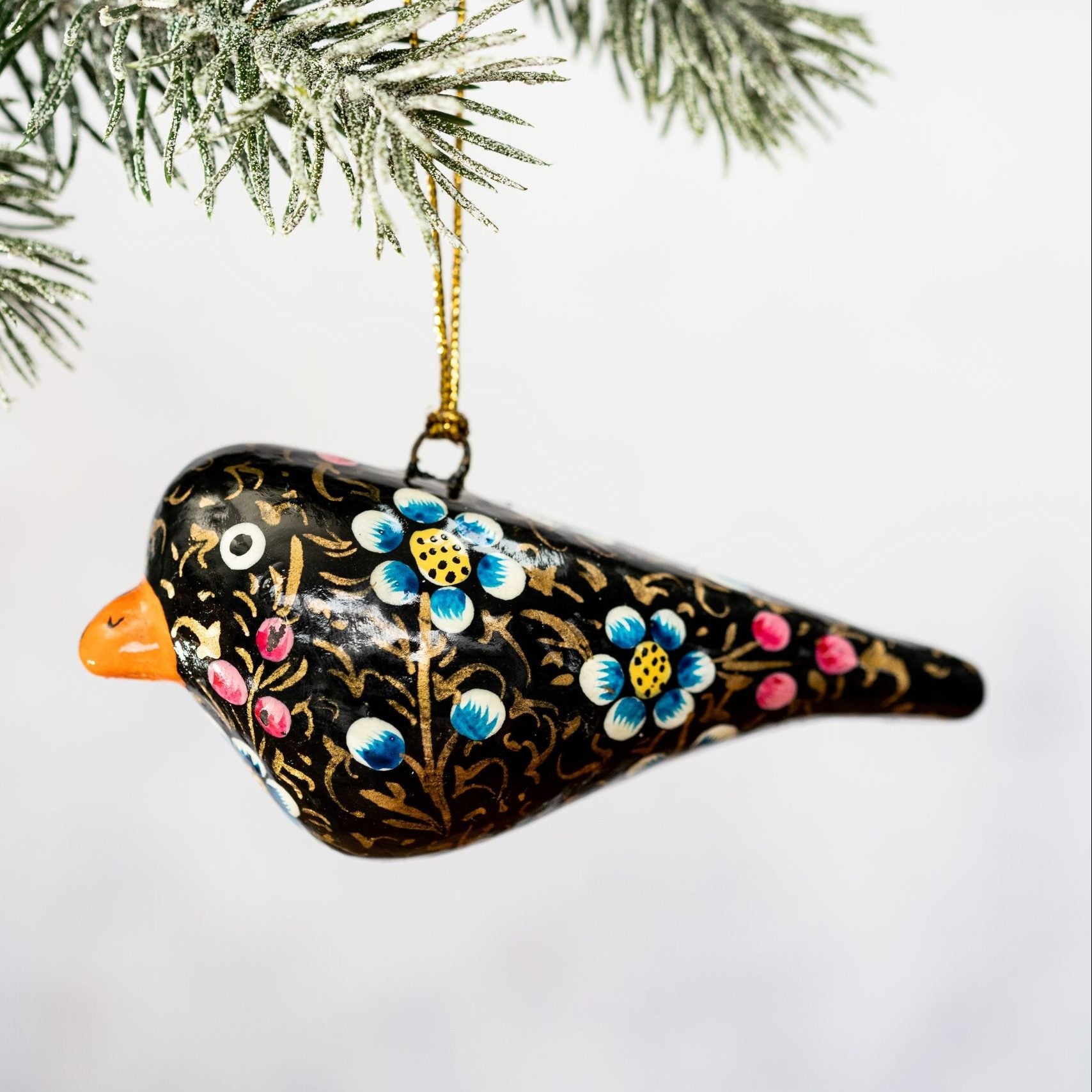 Black Floral Hanging Bird Decoration