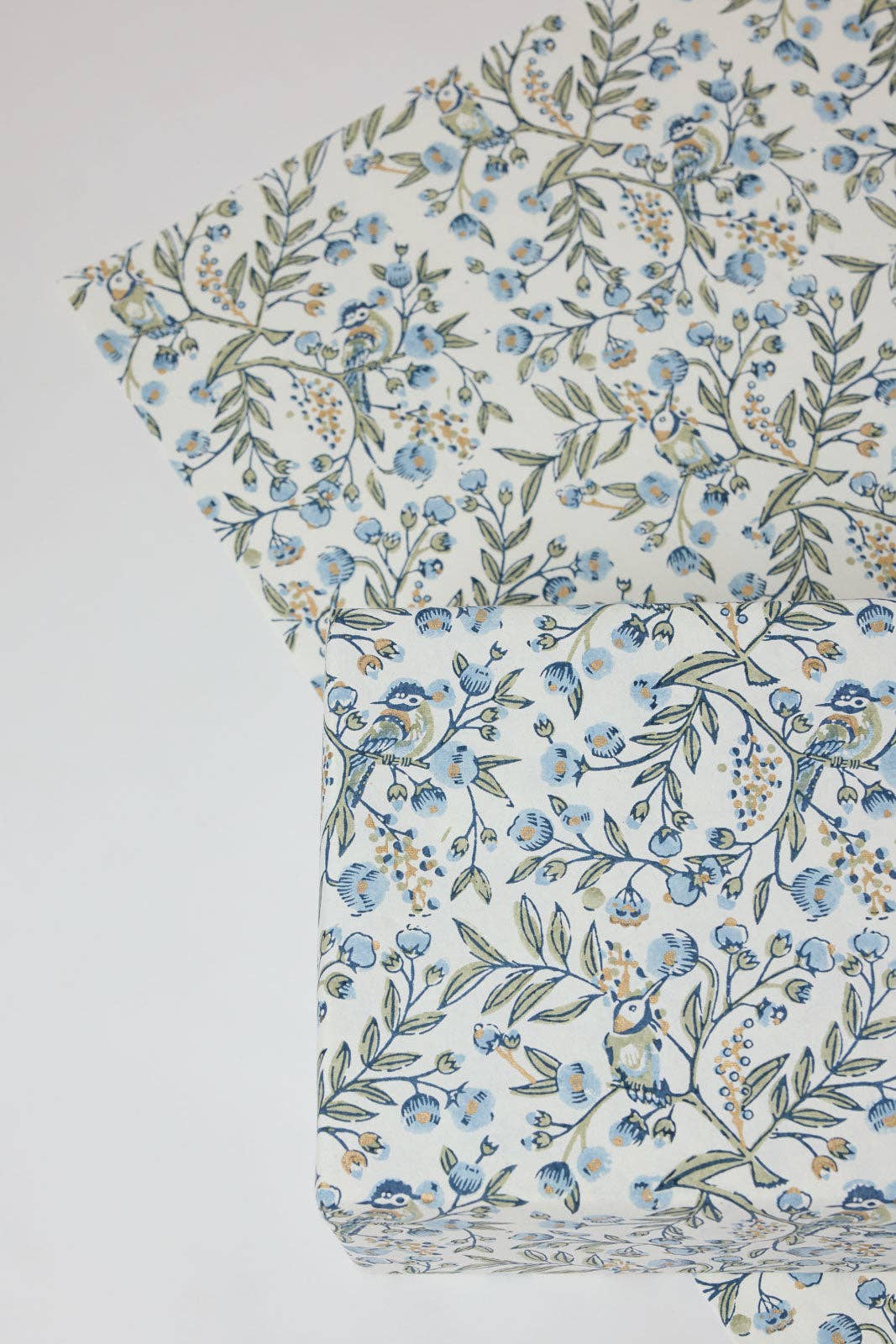 Song Birds Blue Stone Block Printed Wrapping Paper