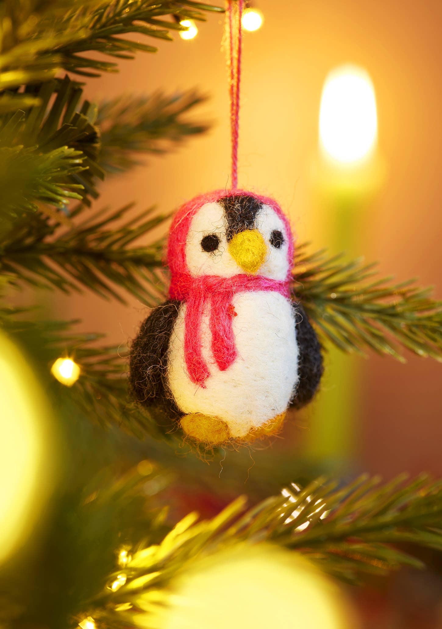 Set Of 5 Hanging Felt Penguin Decorations