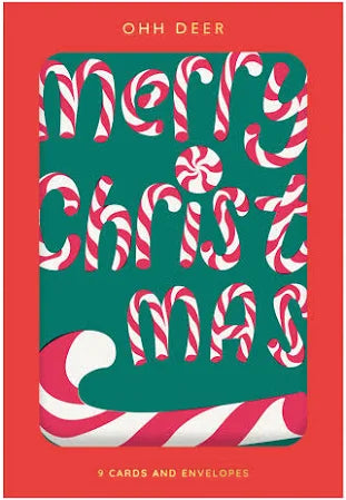 Pack Of 9 Merry Christmas Candy Cane Christmas Cards
