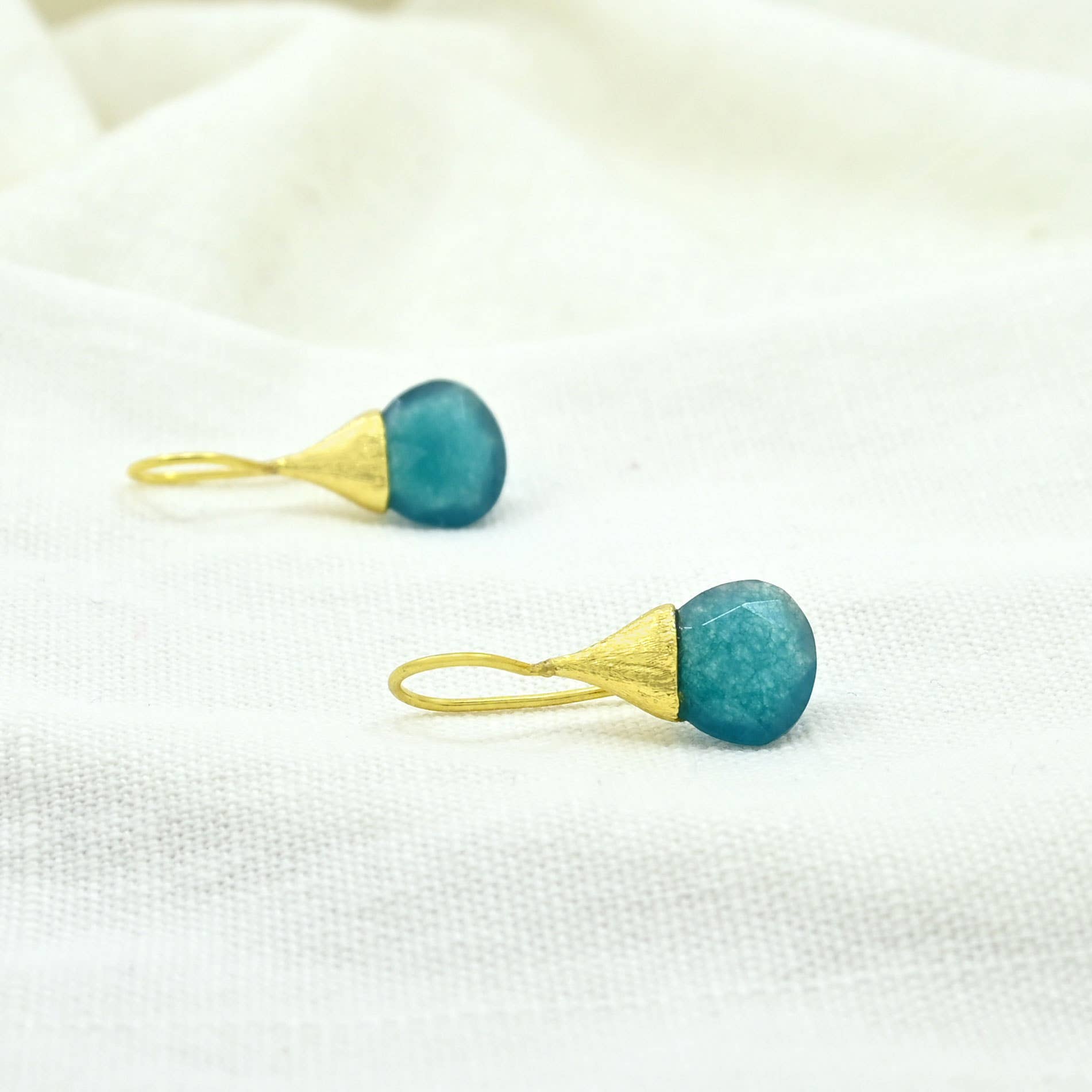 Boho Droplet Earrings - Neon Blue Jade