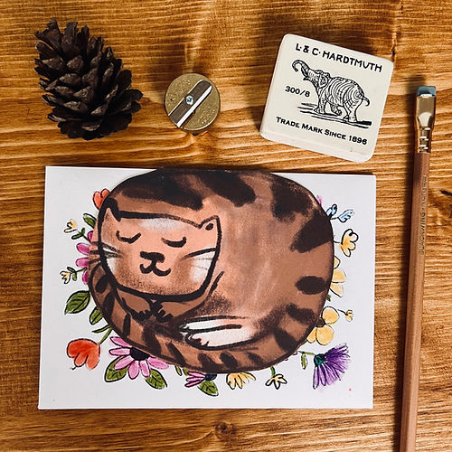 Curled Up Cat Card