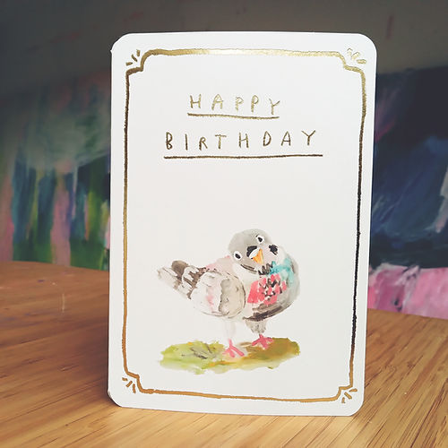 Gold Pigeon Birthday Card