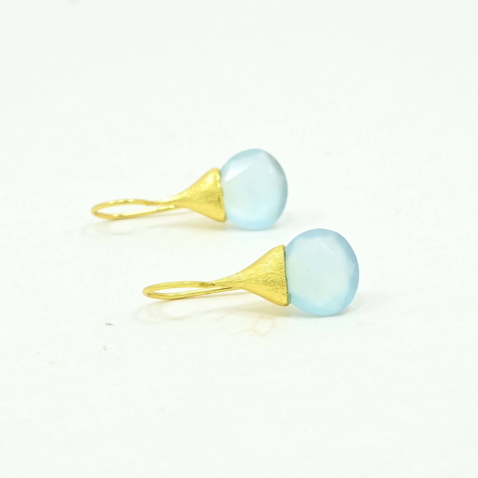Boho Droplet Earrings Gold - Light Aquamarine Chalcedony