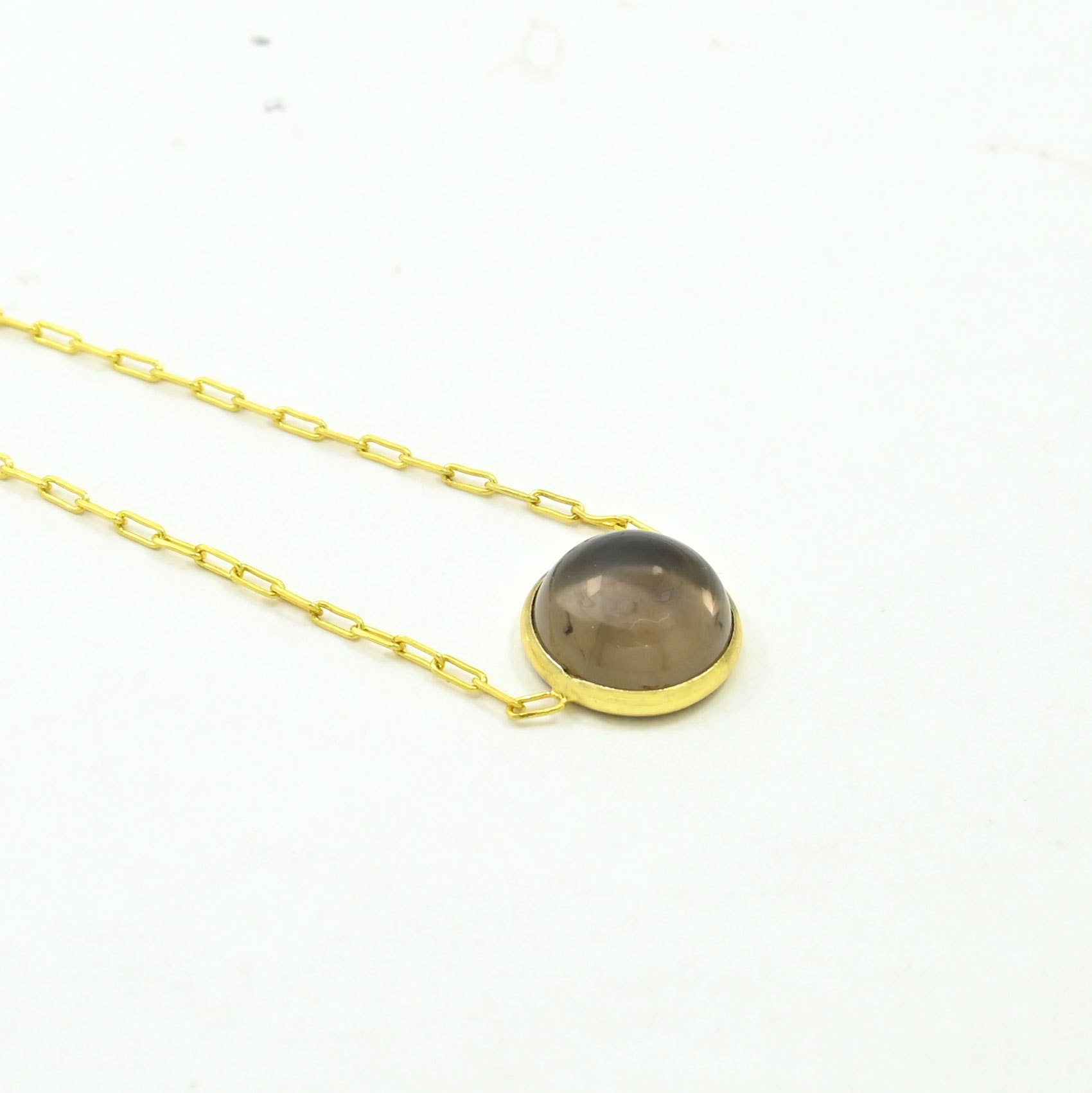 Round Gemstone Necklace Gold Plated Silver 925 - Smoky Quartz