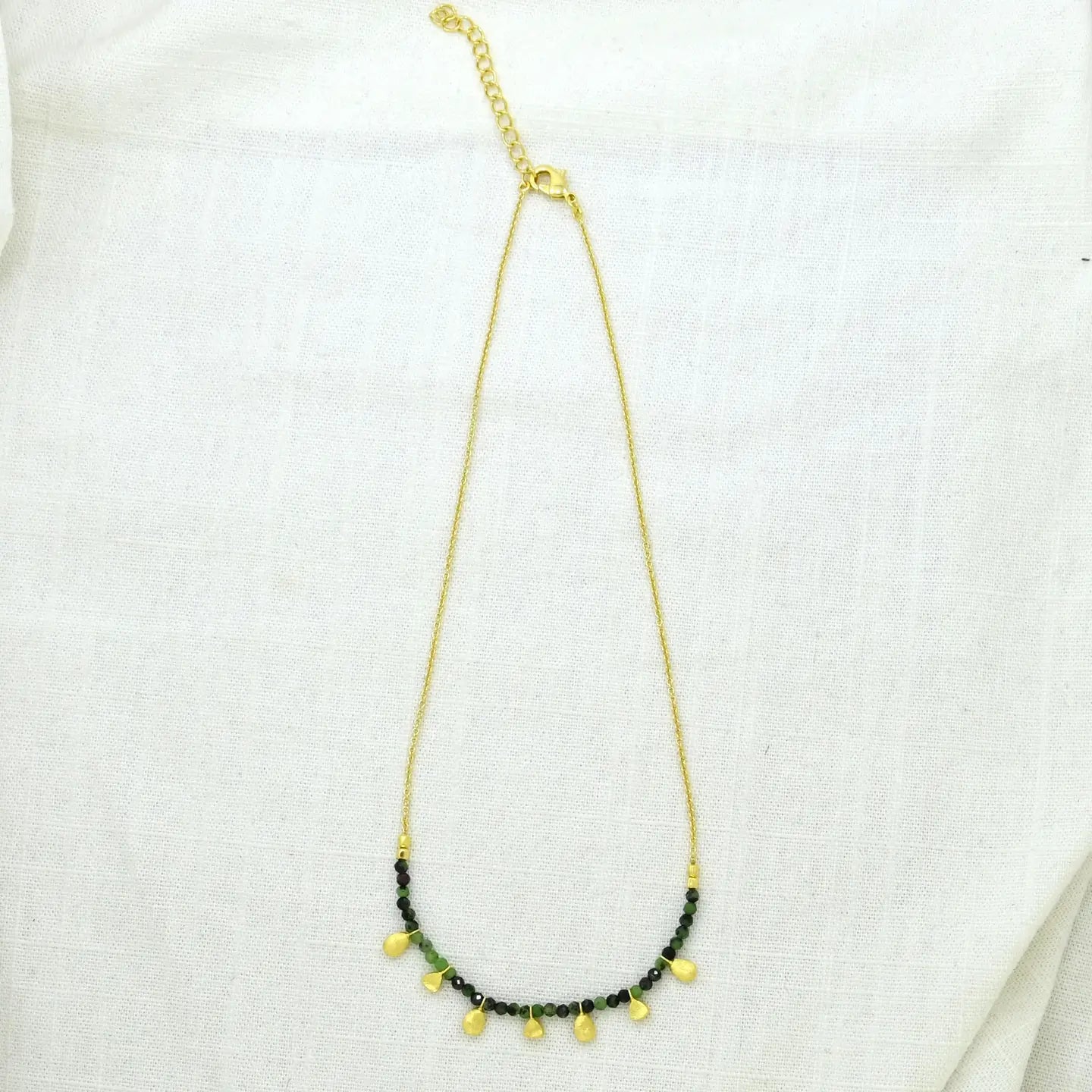 Dark Green Zoisite Necklace With Gold Nuggets