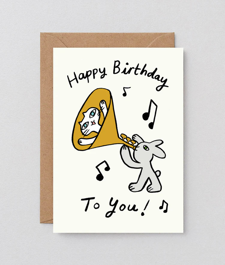Cat Trumpet Birthday Card