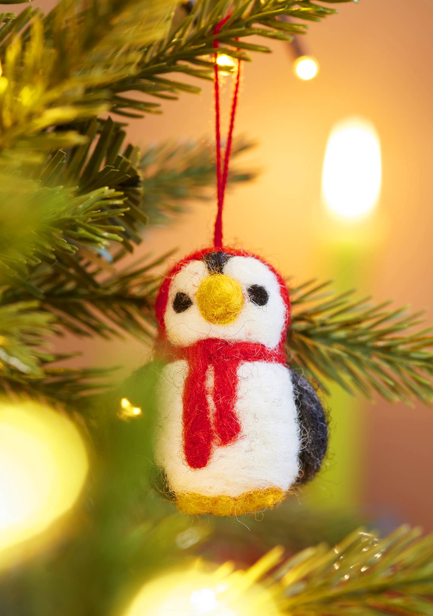 Set Of 5 Hanging Felt Penguin Decorations