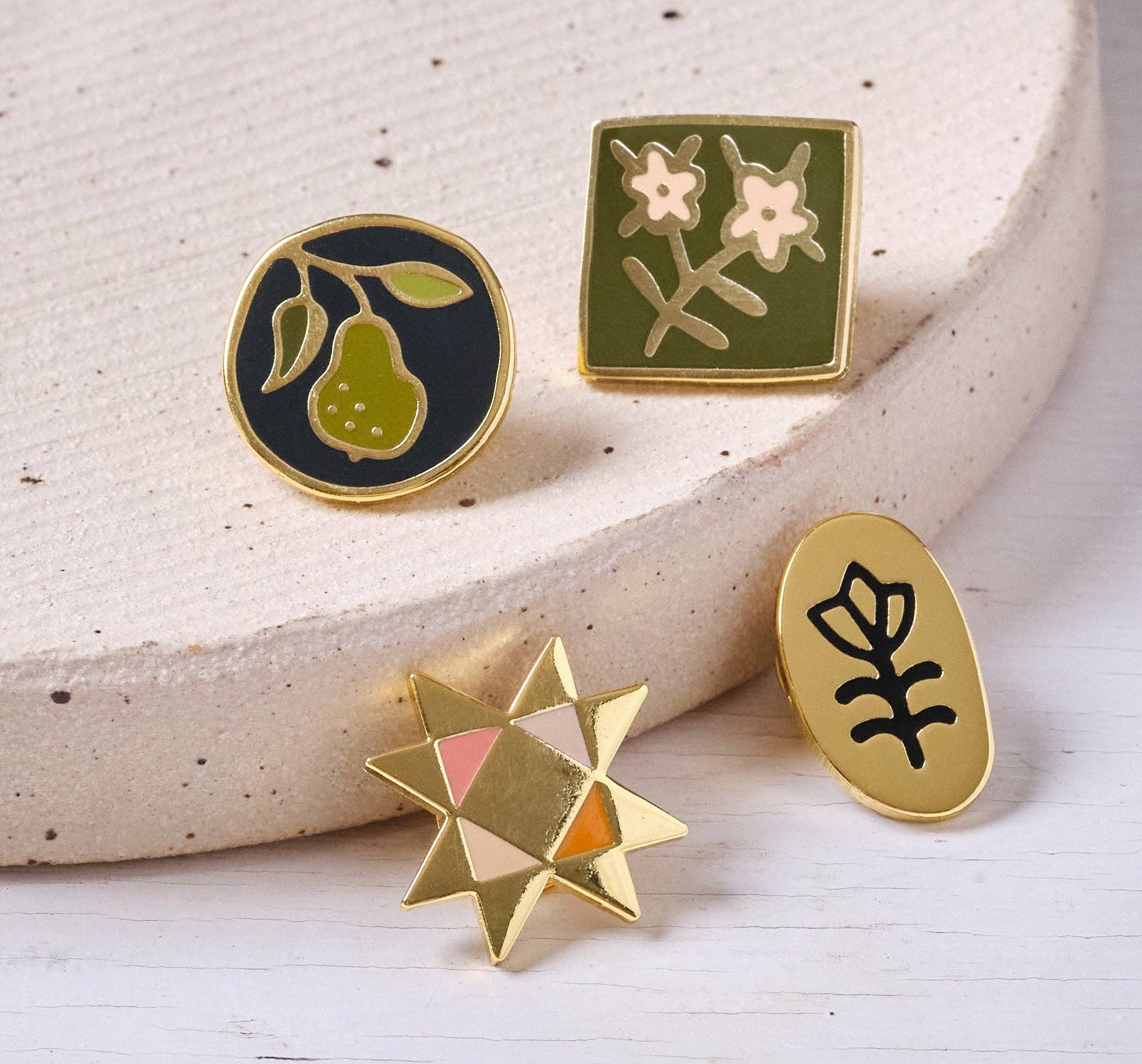 Square Folk Art Flower Enamel Pin