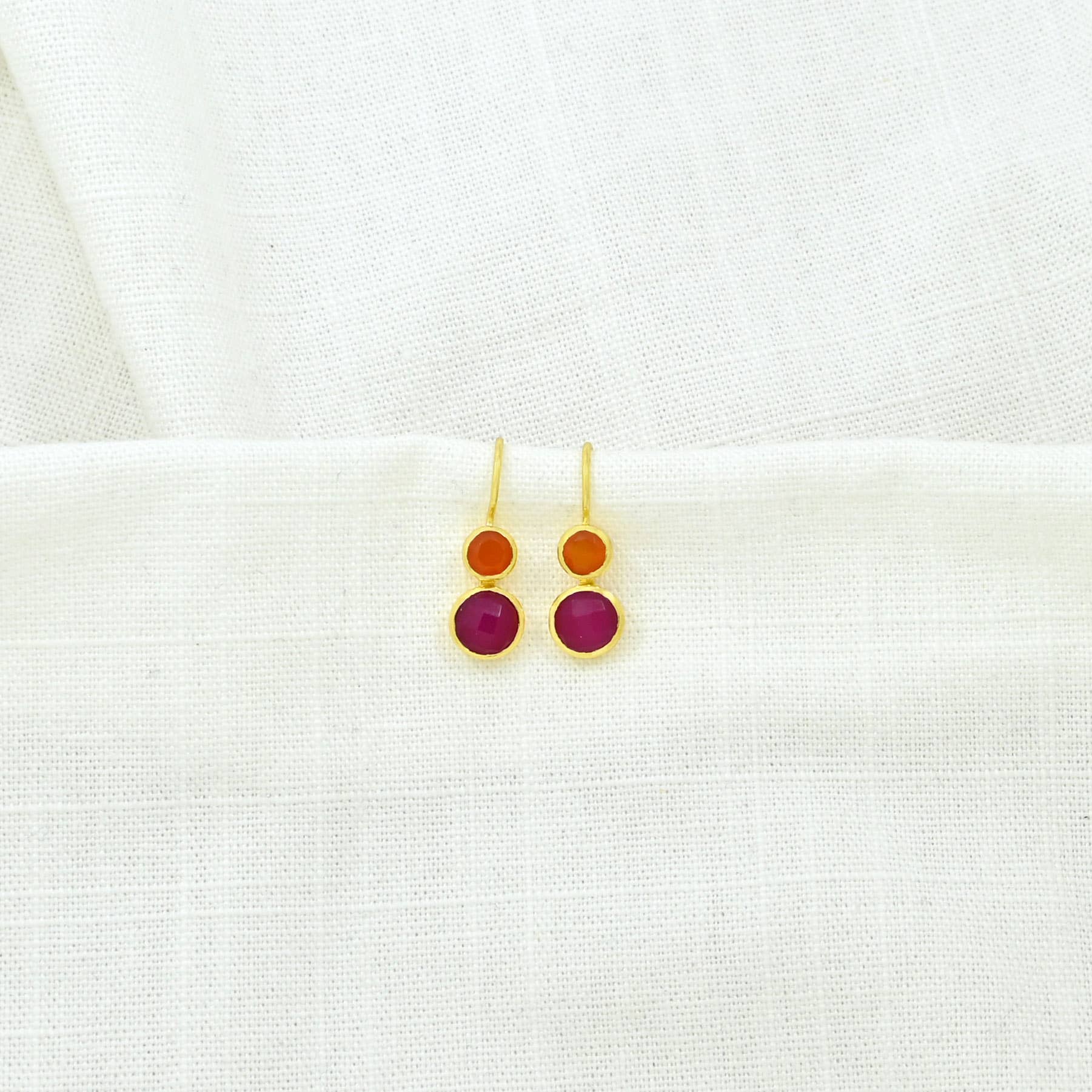 Delphine Hook Earring - Pink Jade & Orange Carnelian