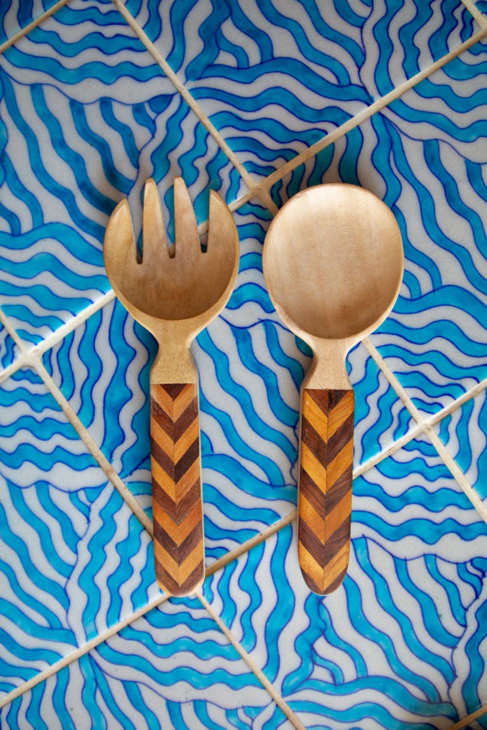 Indian Mosaic Wooden Salad Servers