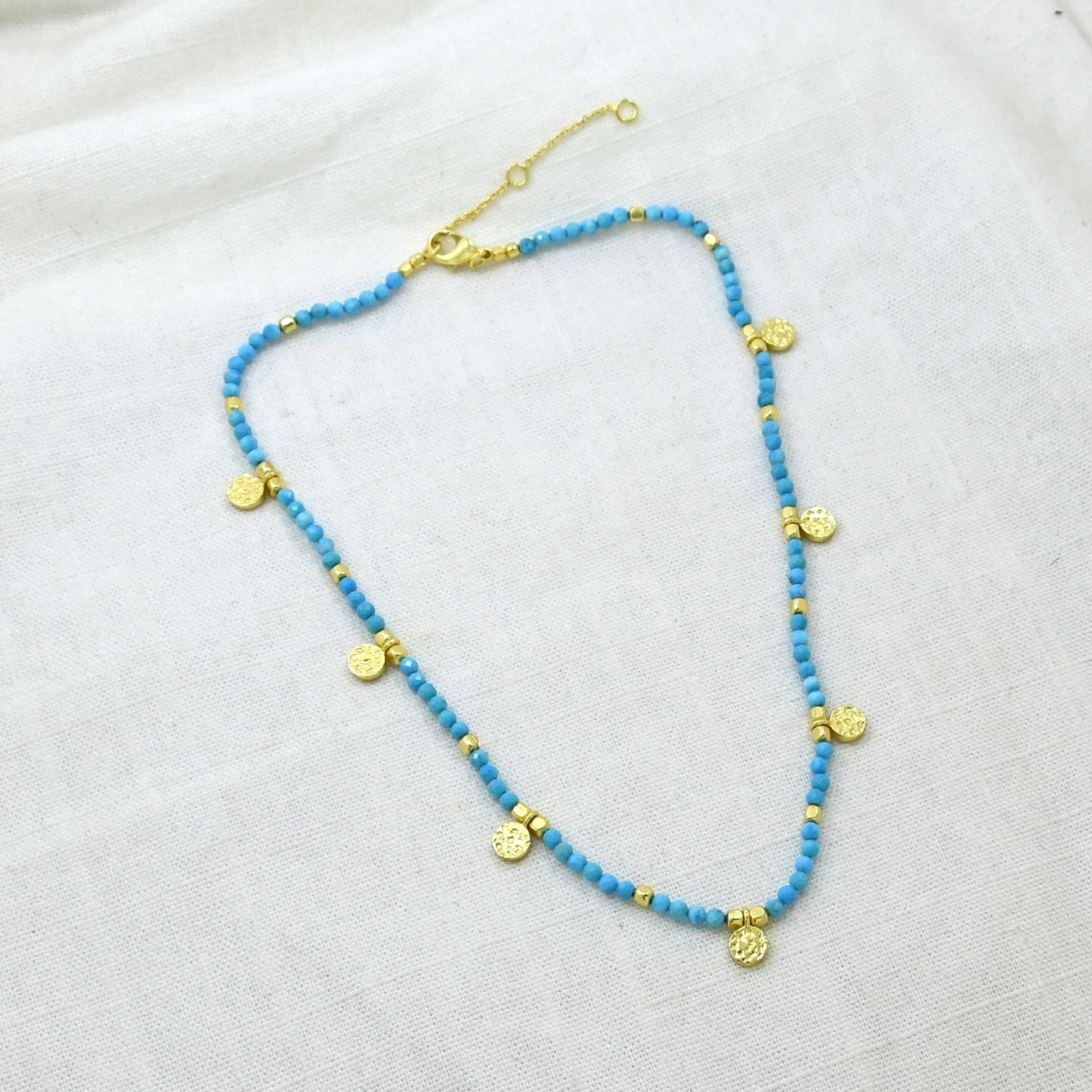 Turquoise Bead & Gold Disc Necklace