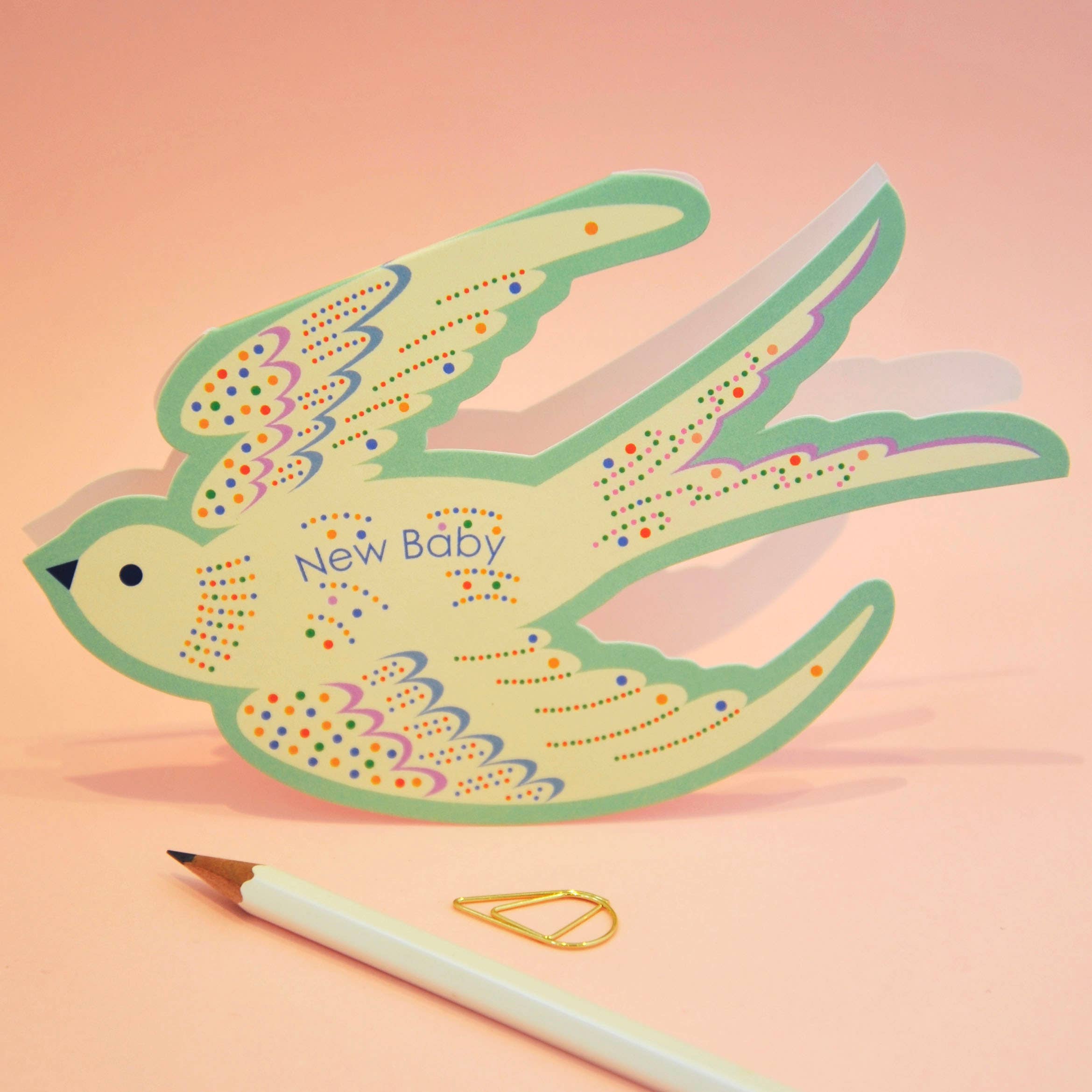 Whimsical Rocking Bird New Baby - Die Cut Card