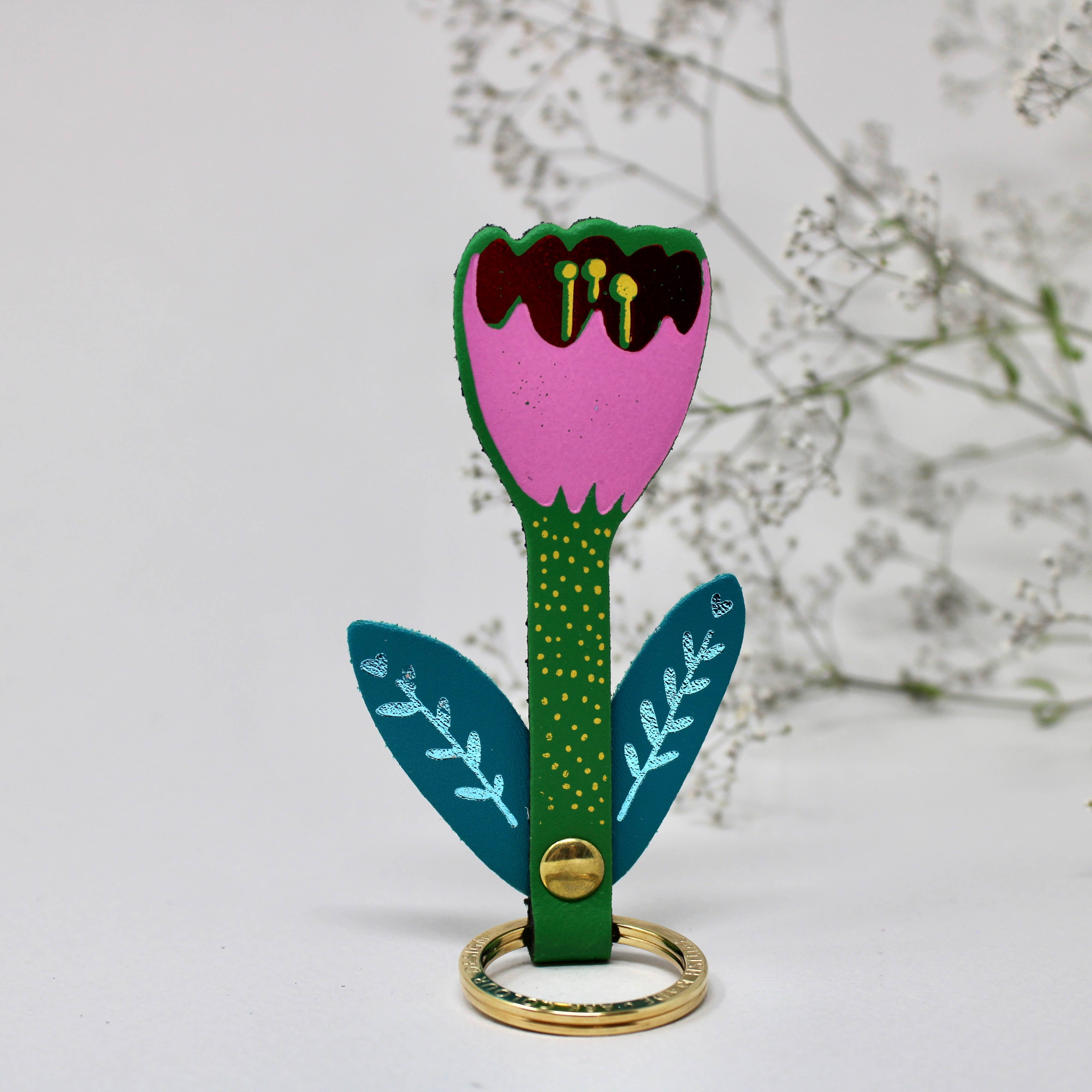 Tulip Flower Key Fob - Bright Green