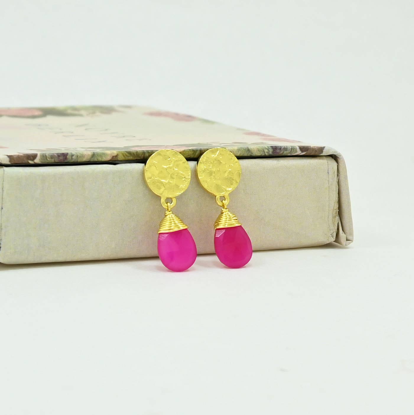 Abigail Earring Gold Plated - Pink Fuchsia Onyx