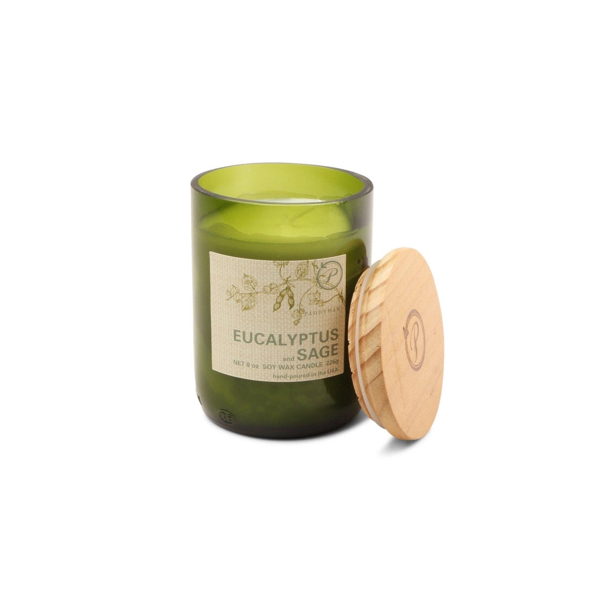 Green Recycled Glass Candle - Eucalyptus & Sage