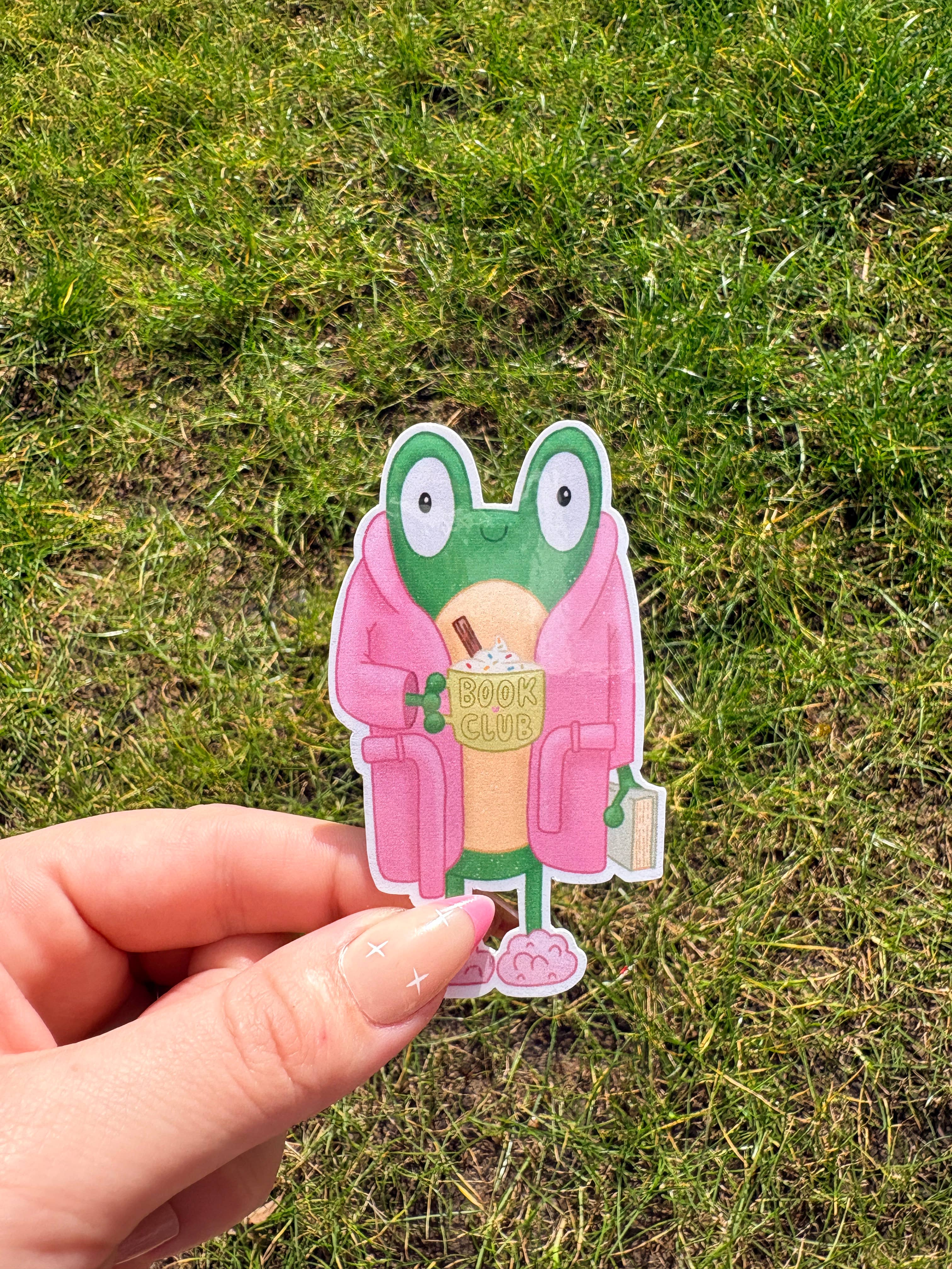 Frog Book Lover Waterproof Sticker