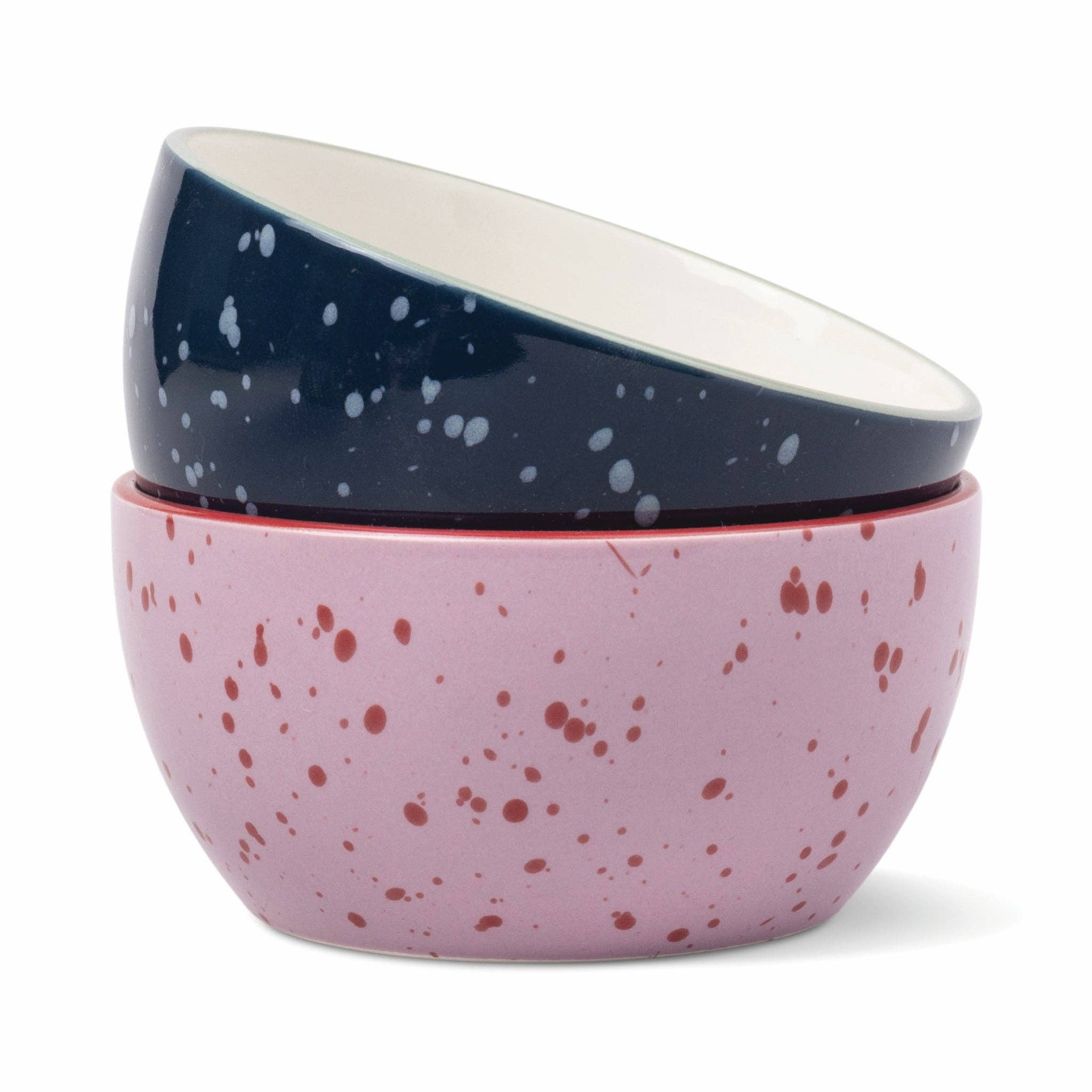 Set of 2 Dipping Bowls Navy & Lilac Splatter
