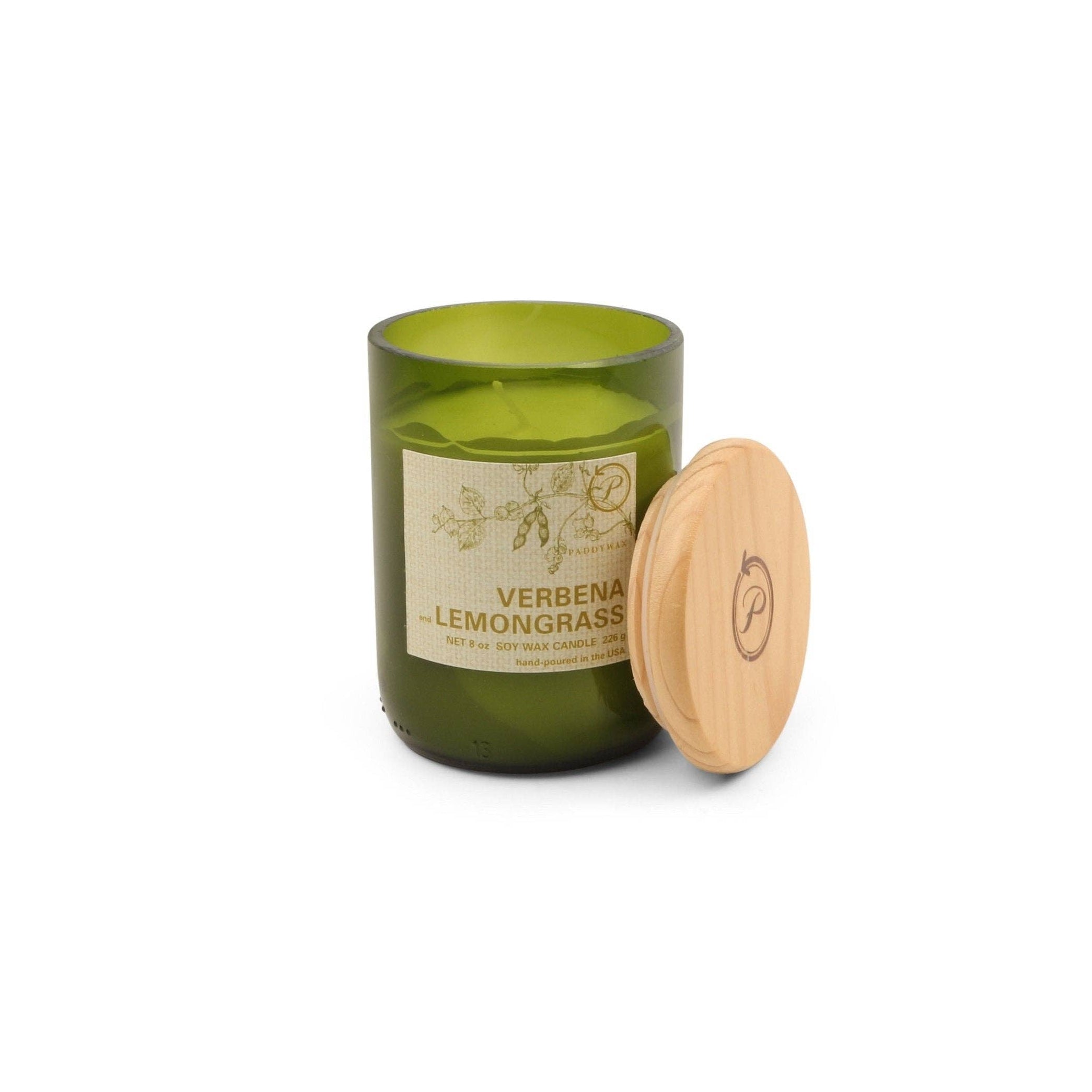 Green Recycled Glass Candle - Verbena & Lemongrass
