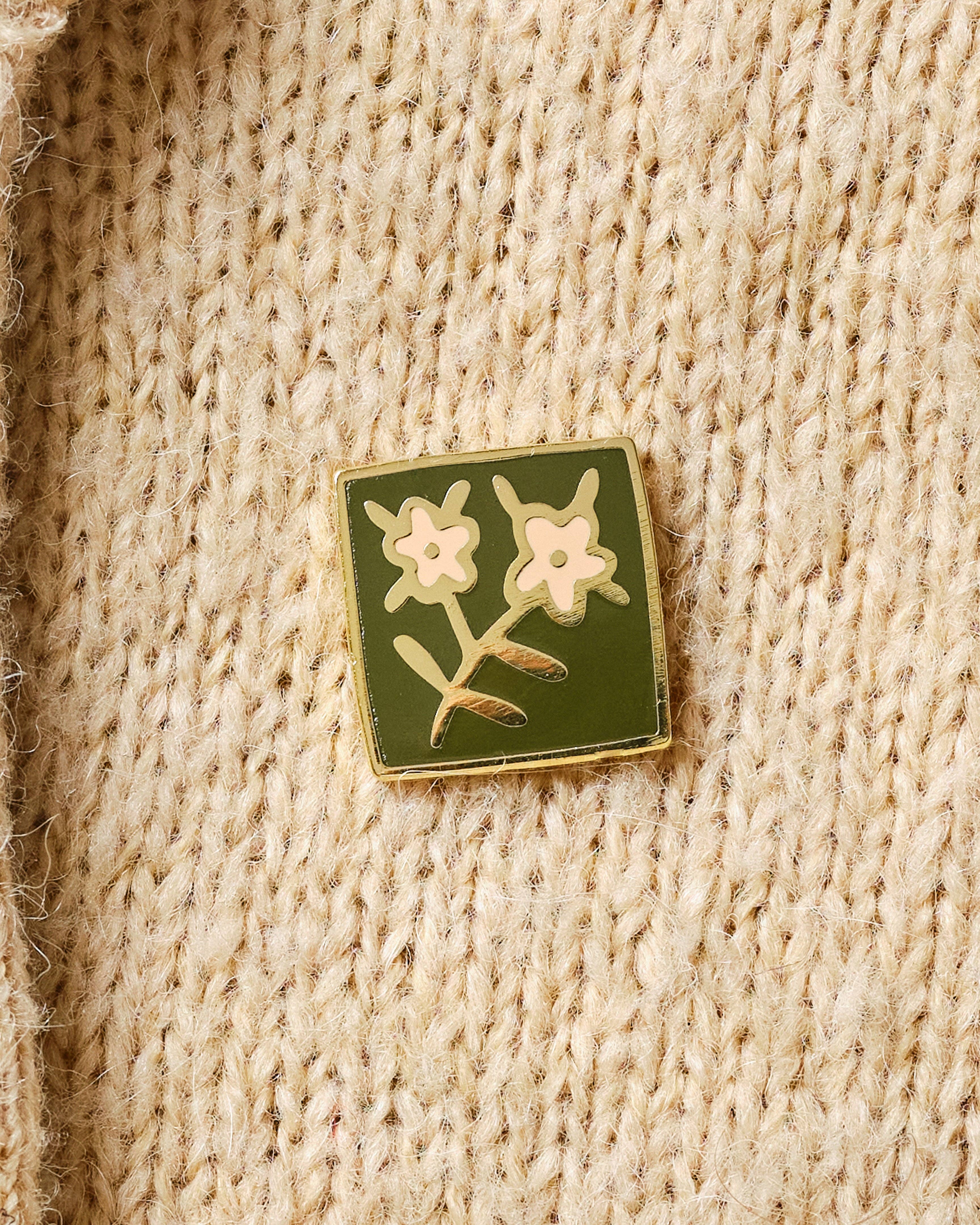 Square Folk Art Flower Enamel Pin