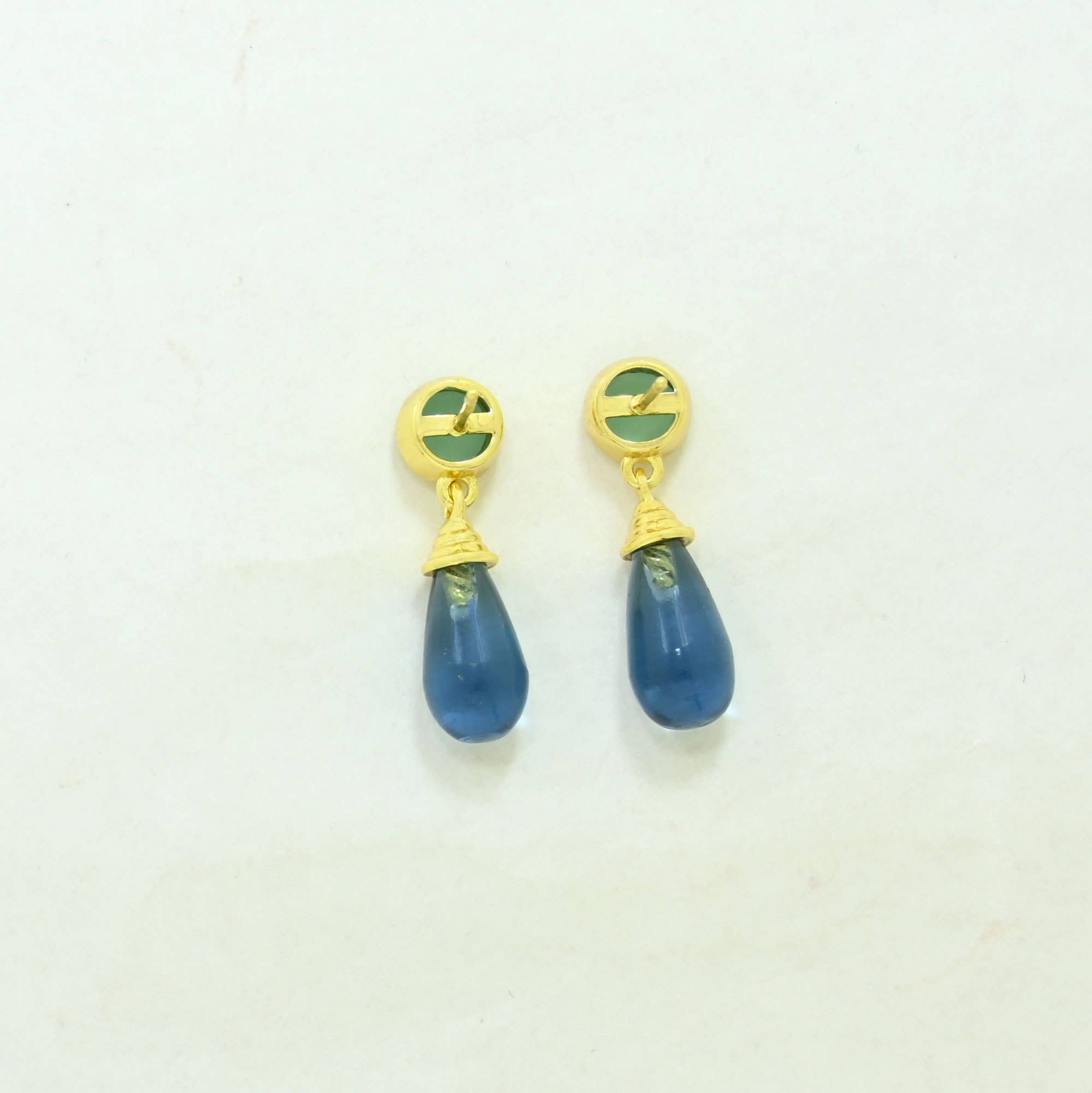 Nevaeh Earring Gold Plated - Aqua Chalcedony & Blue Iolite