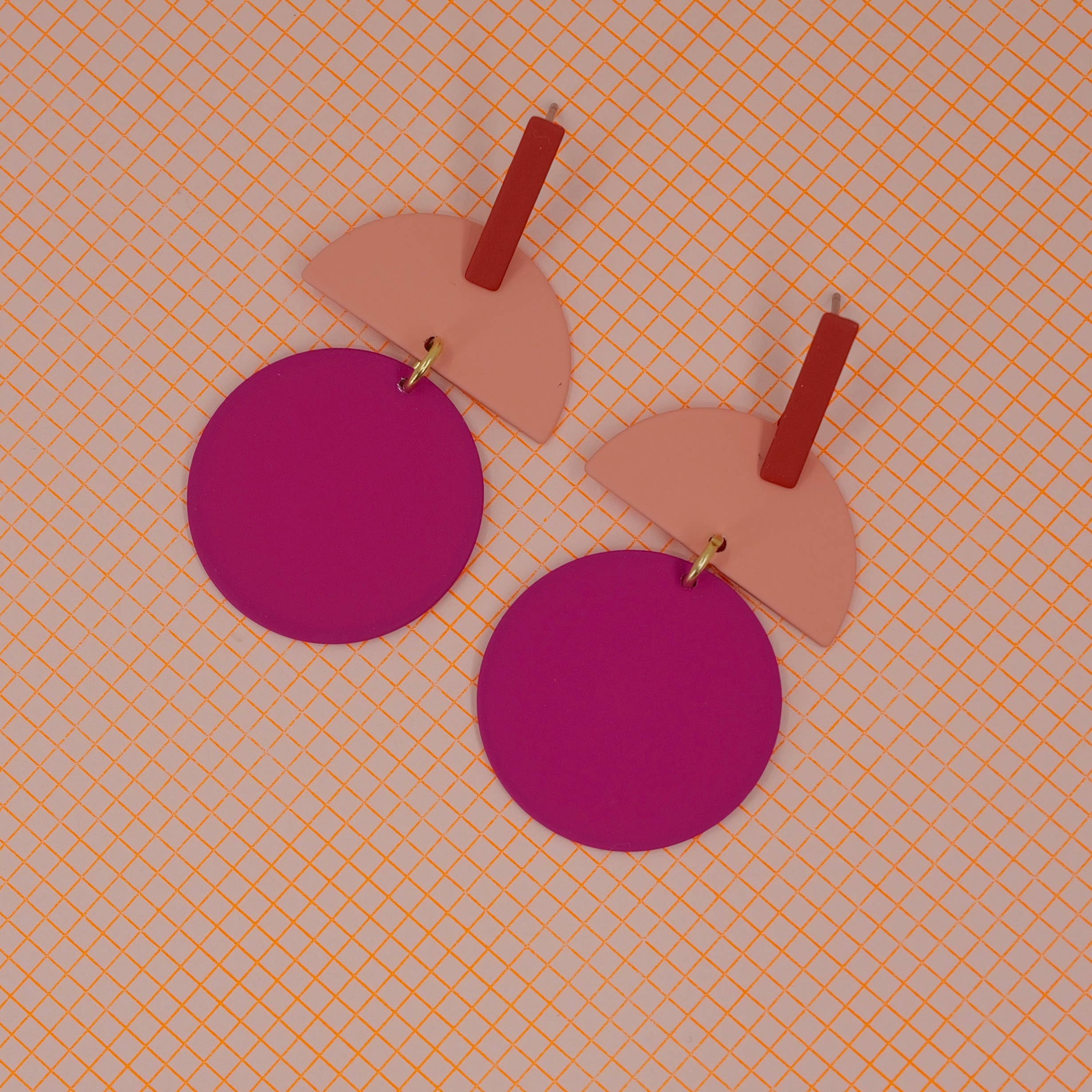Fuchsia, Peach and Rust Orange Geometric Studs