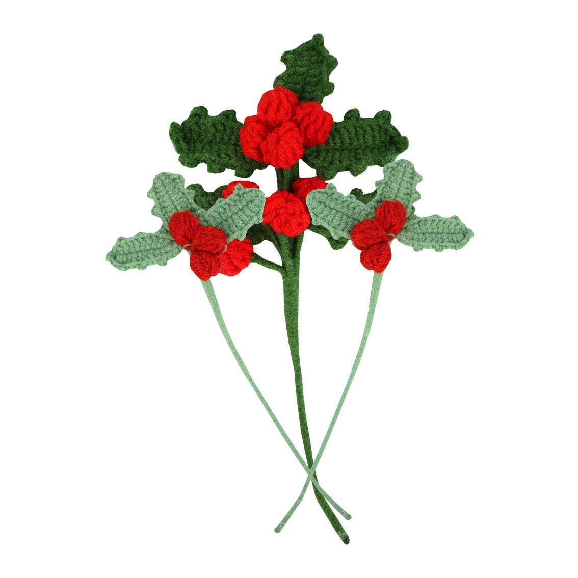 Christmas Holly - 3 Crochet Sprigs