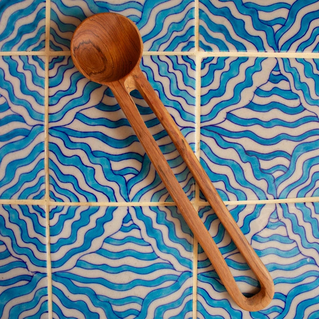 Long Contemporary Olive Wood Spoon