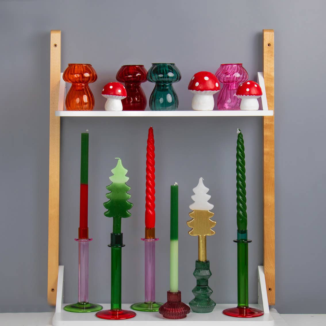 2 Pack Of 2 Tone Red & Green Dinner Candles