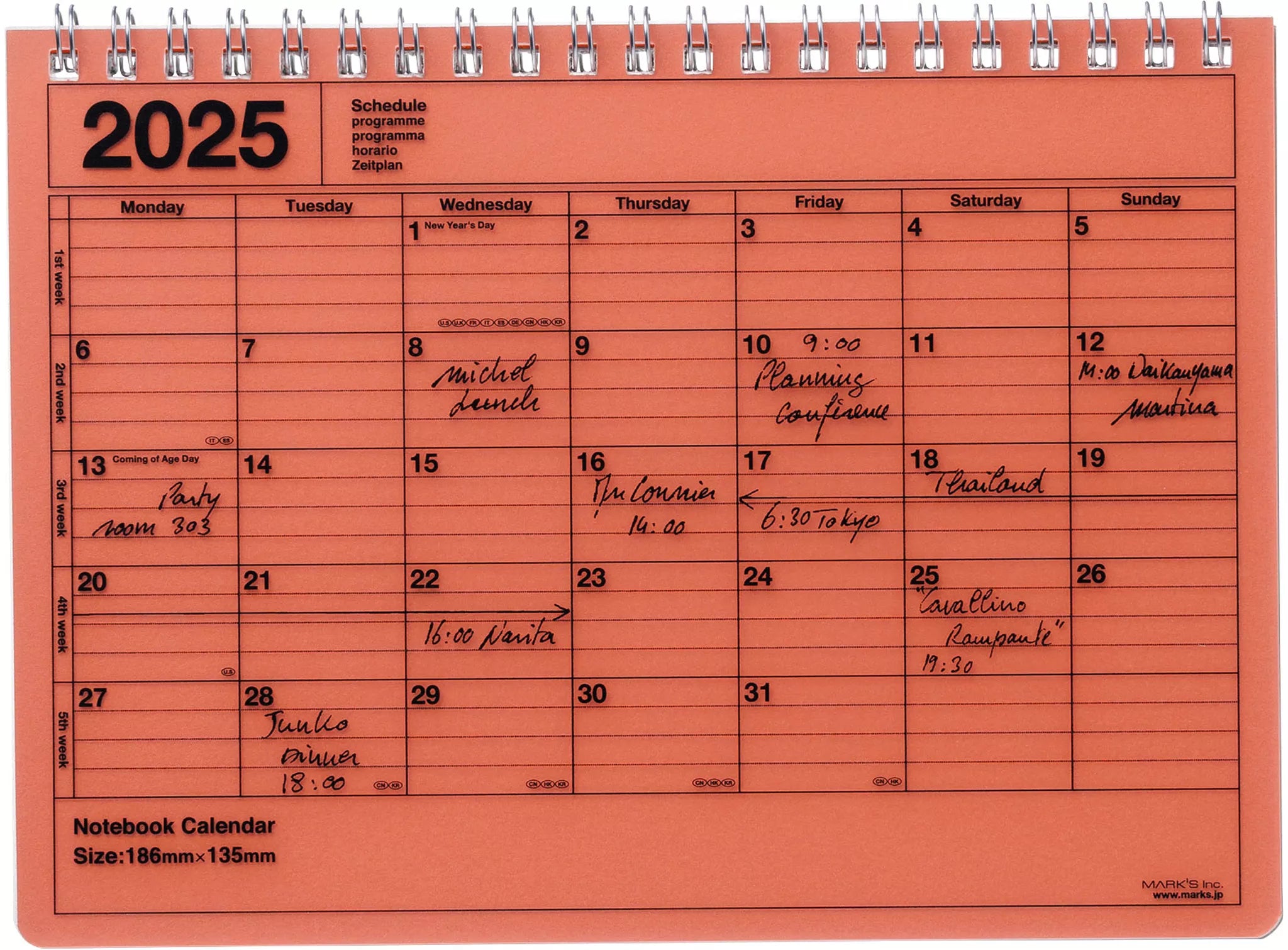 Orange 2025 Notebook Calendar