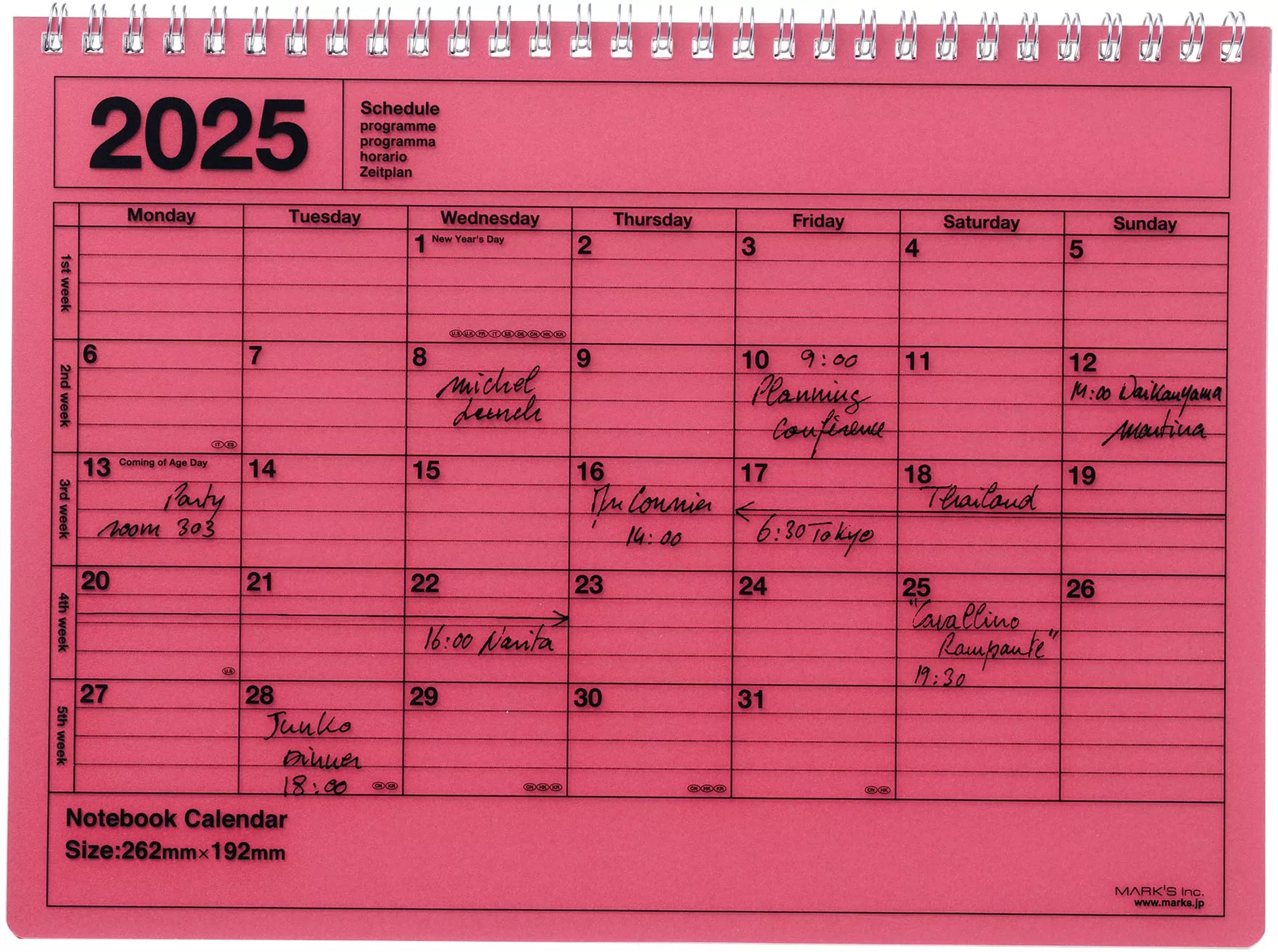 Large Red 2025 Notebook Calendar