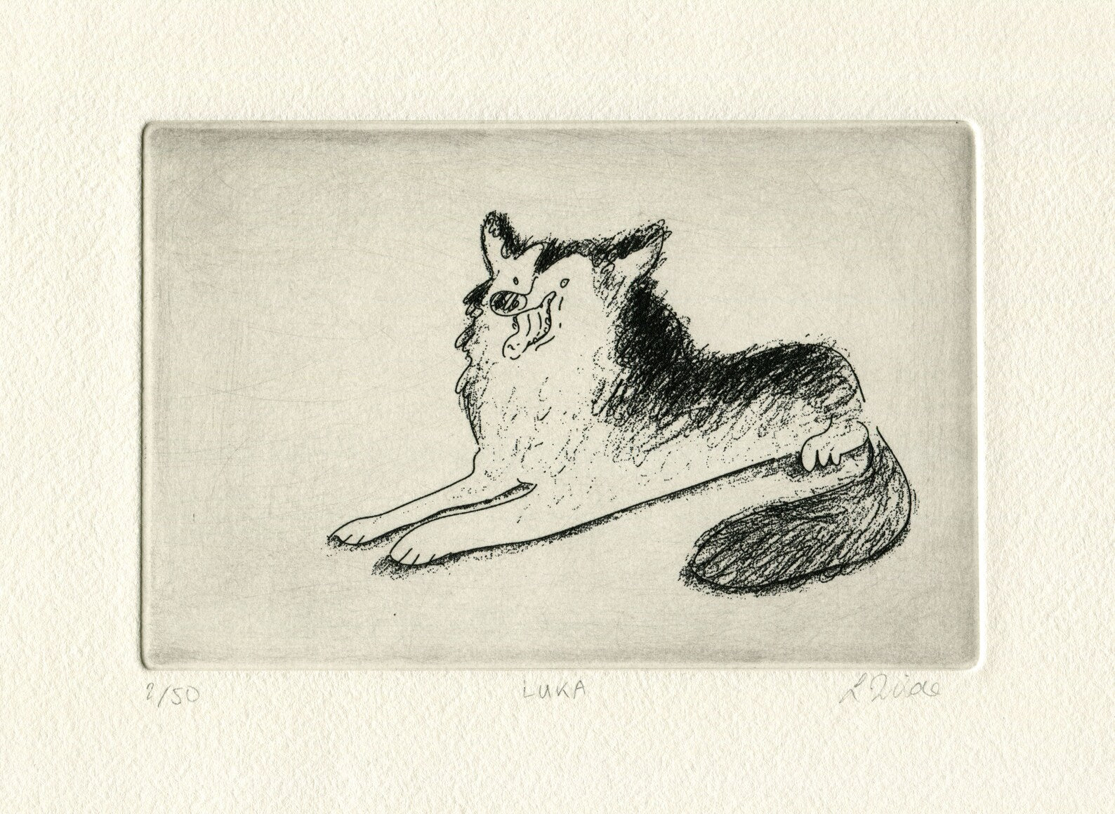 Luka The Malamute Dog Etching Print
