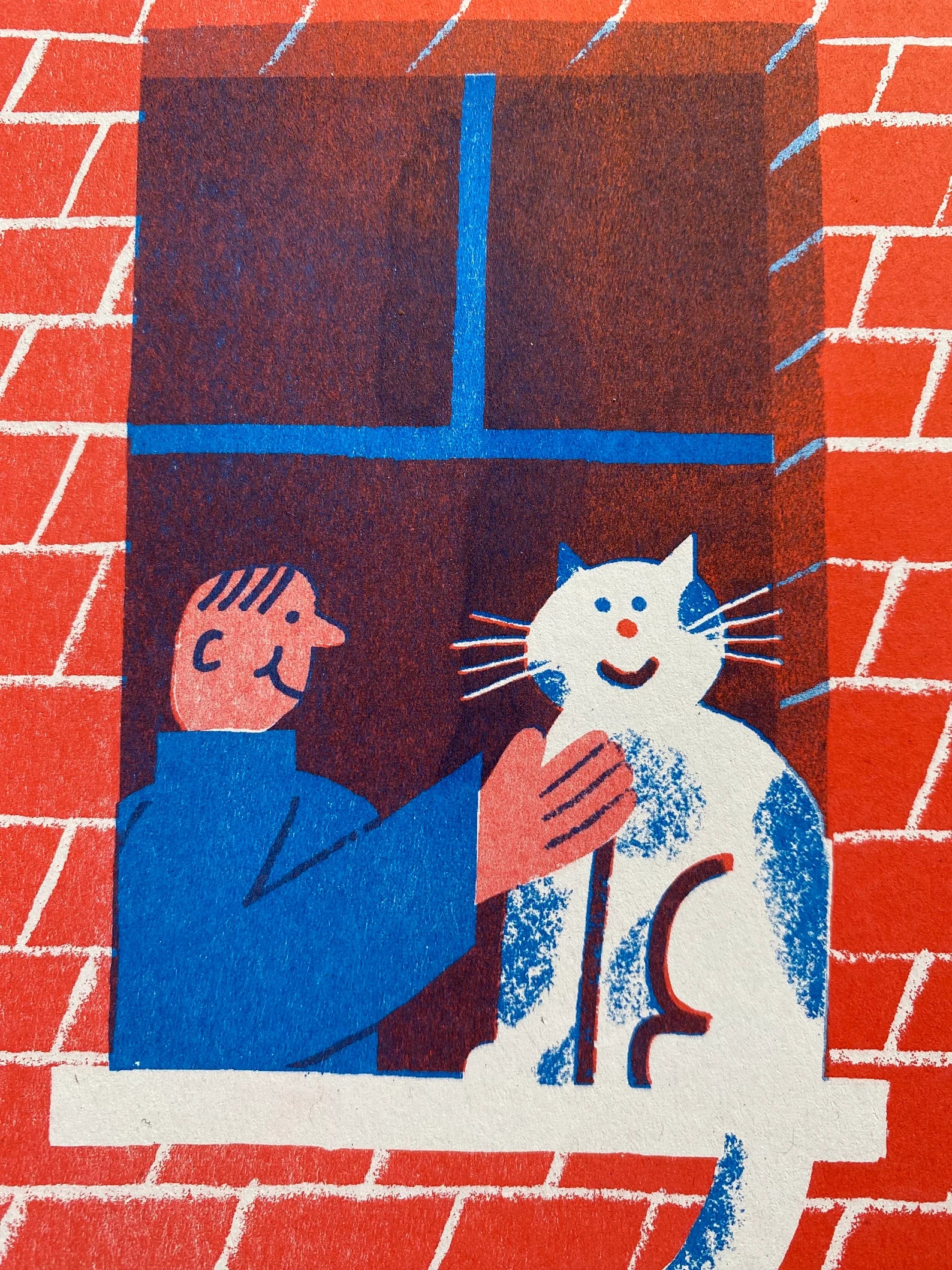 Man & His Cat In Their Window Print