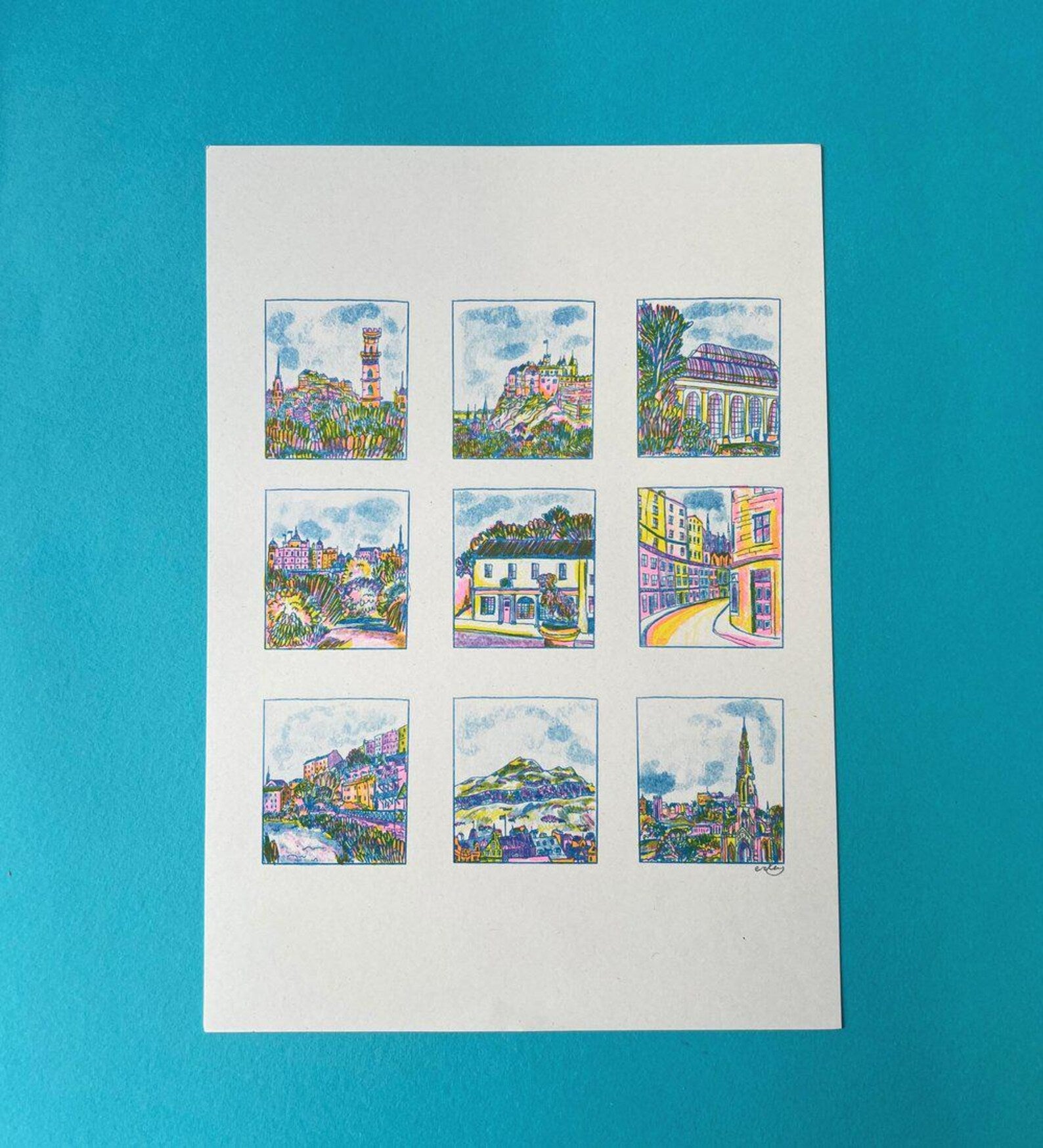 A4 Edinburgh Hot Spots Risograph Print