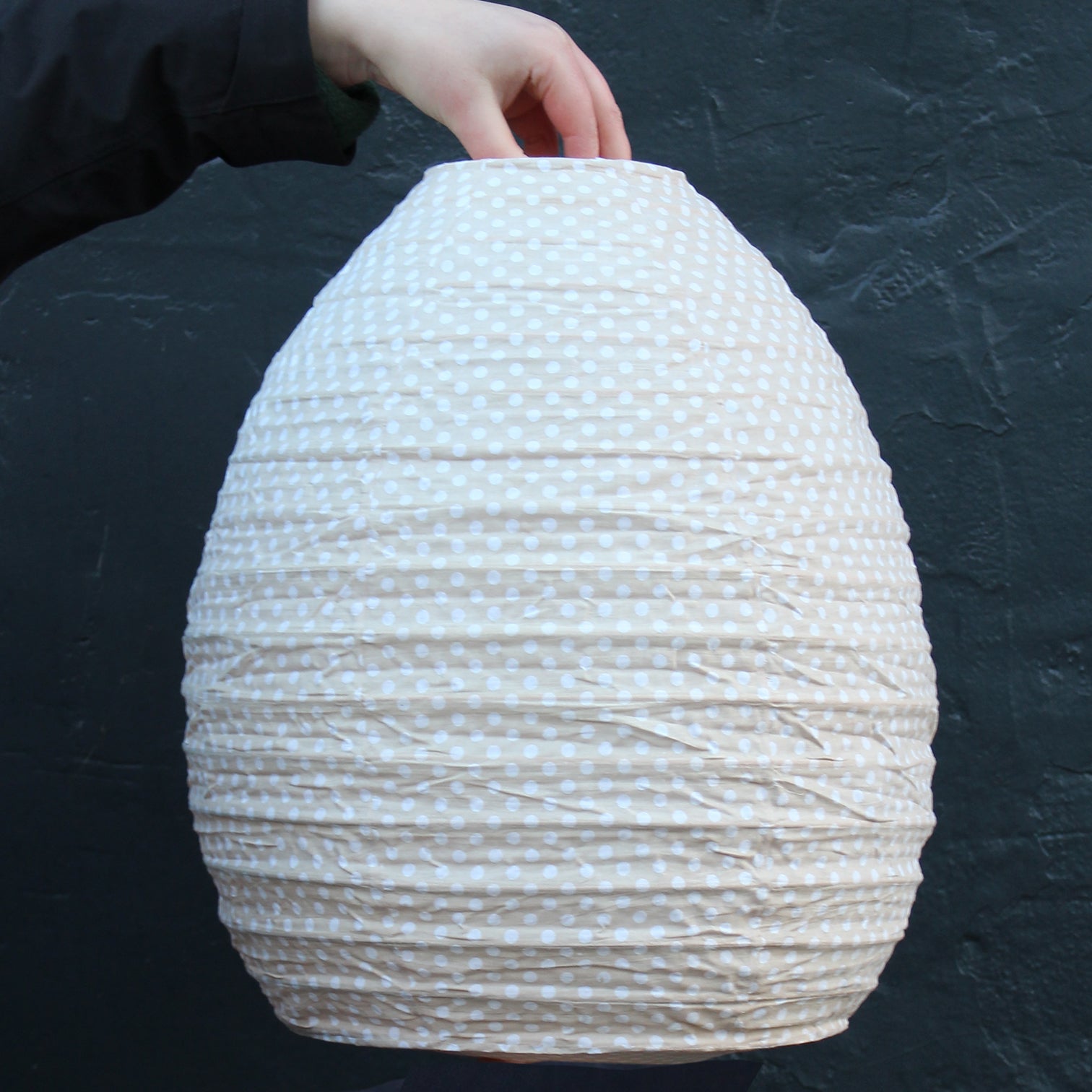 Egg 35cm Linen & Cream Mini Dot Cotton Pendant Lampshade