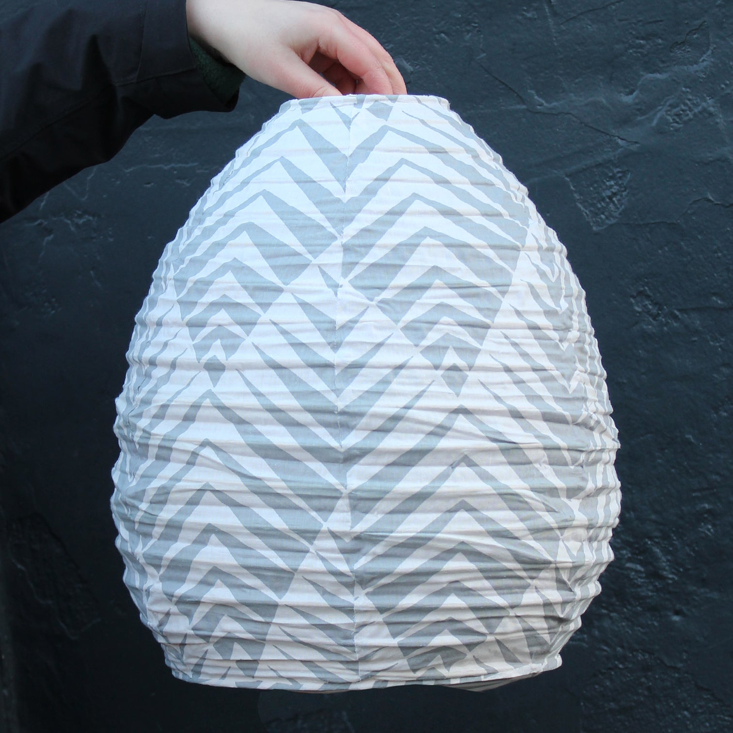 Egg 35cm Grey & Cream Palm Cotton Pendant Lampshade