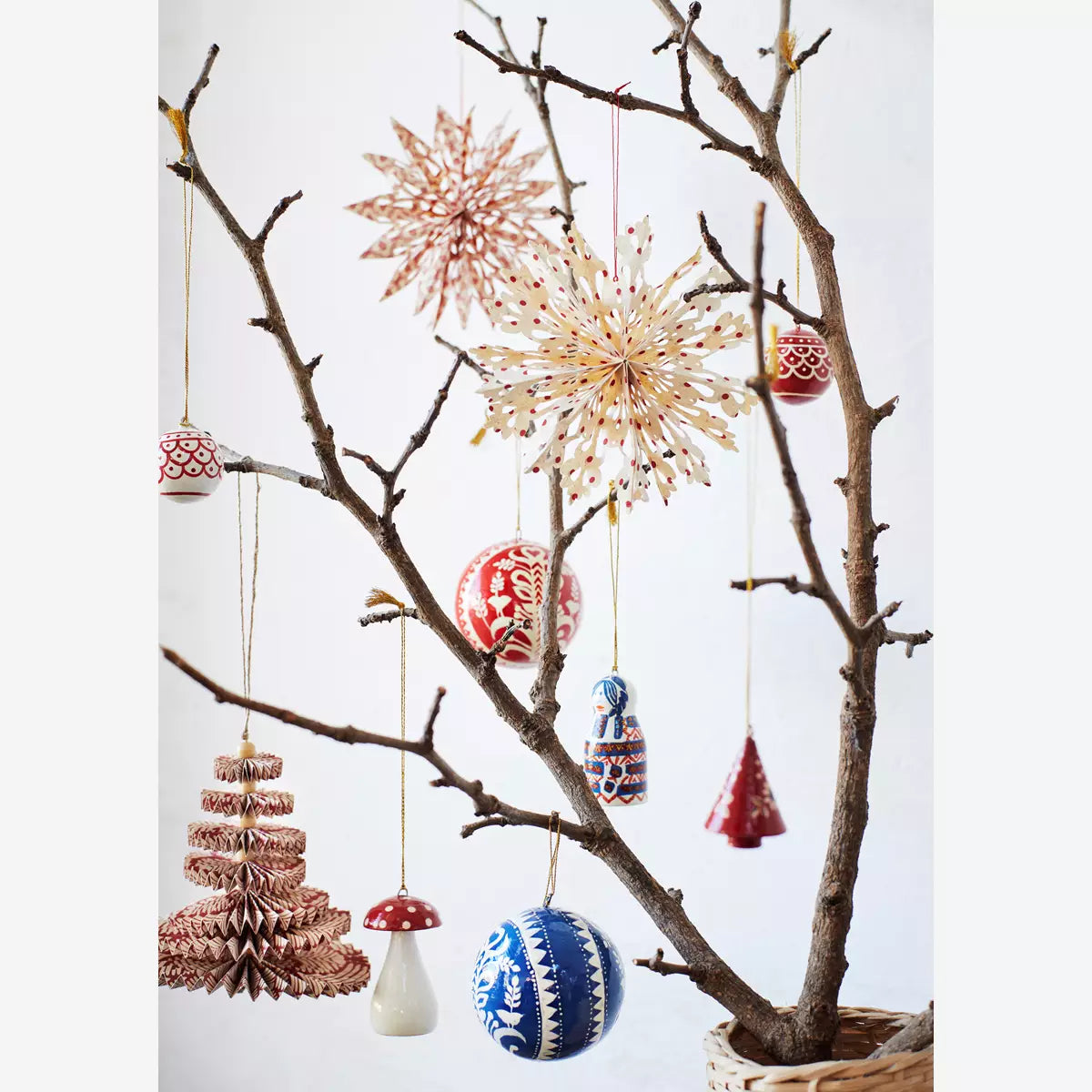 Three Handpainted Papier Mache Tree Decorations