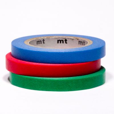 Trio Of Slim Red, Blue & Green Washi Tapes