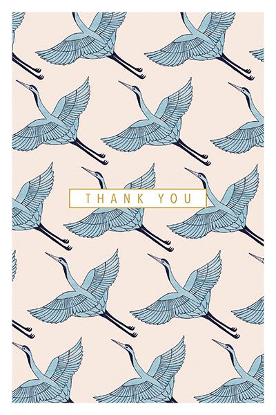 Pack Of Ten Blue Cranes Thank You Cards