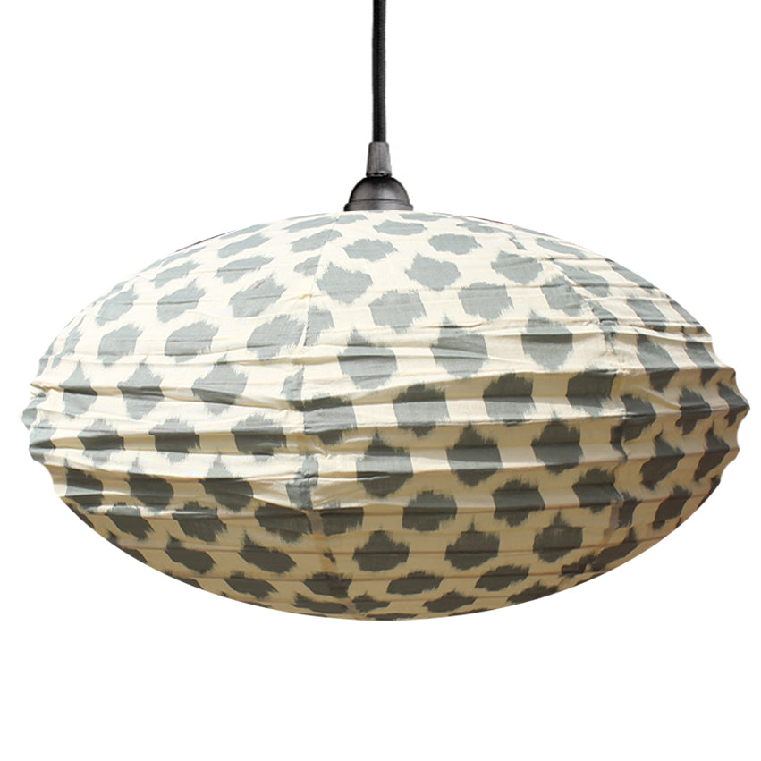 Small 60cm Blue-Grey on Cream Keru Cotton Pendant Lampshade