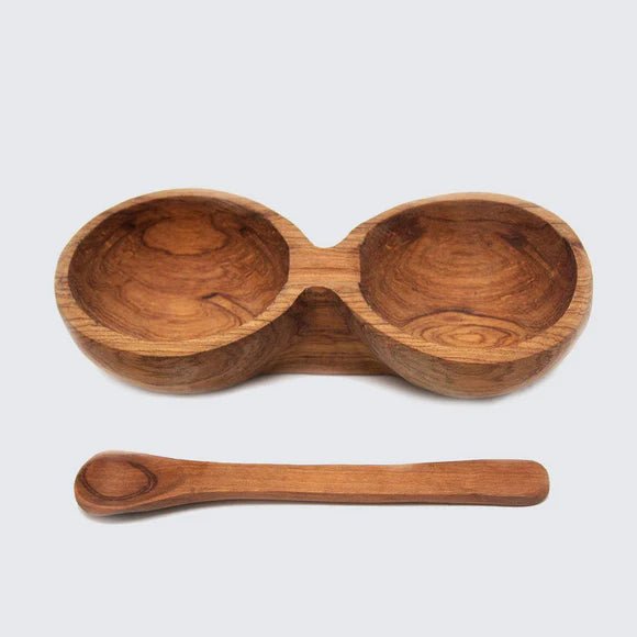 Olive Wood Double Bowl