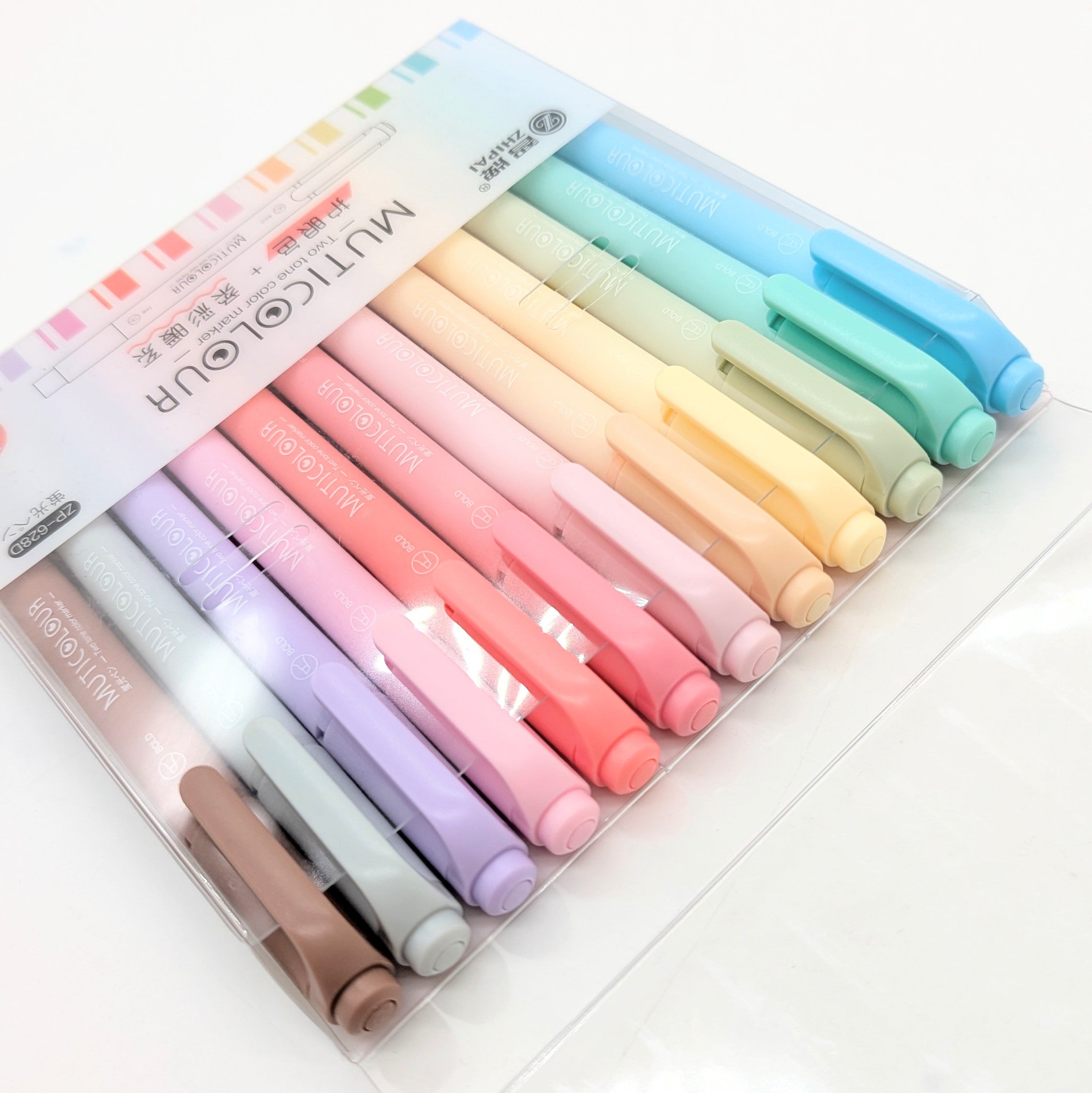 Set Of Twelve Pastel Dual Ended Highlighter Pens