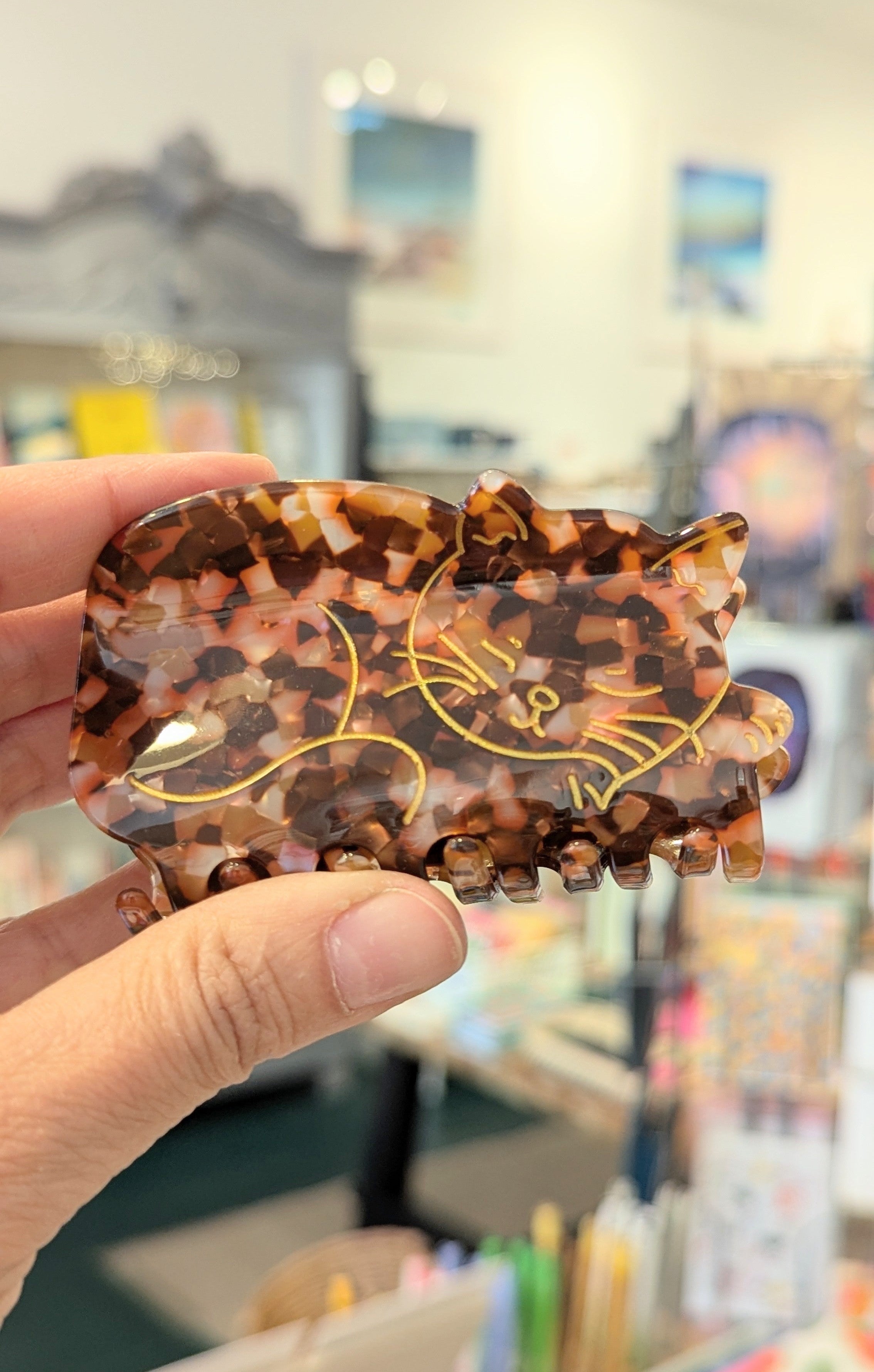 Sleeping Cat Hair Clip - Pink Tortoiseshell