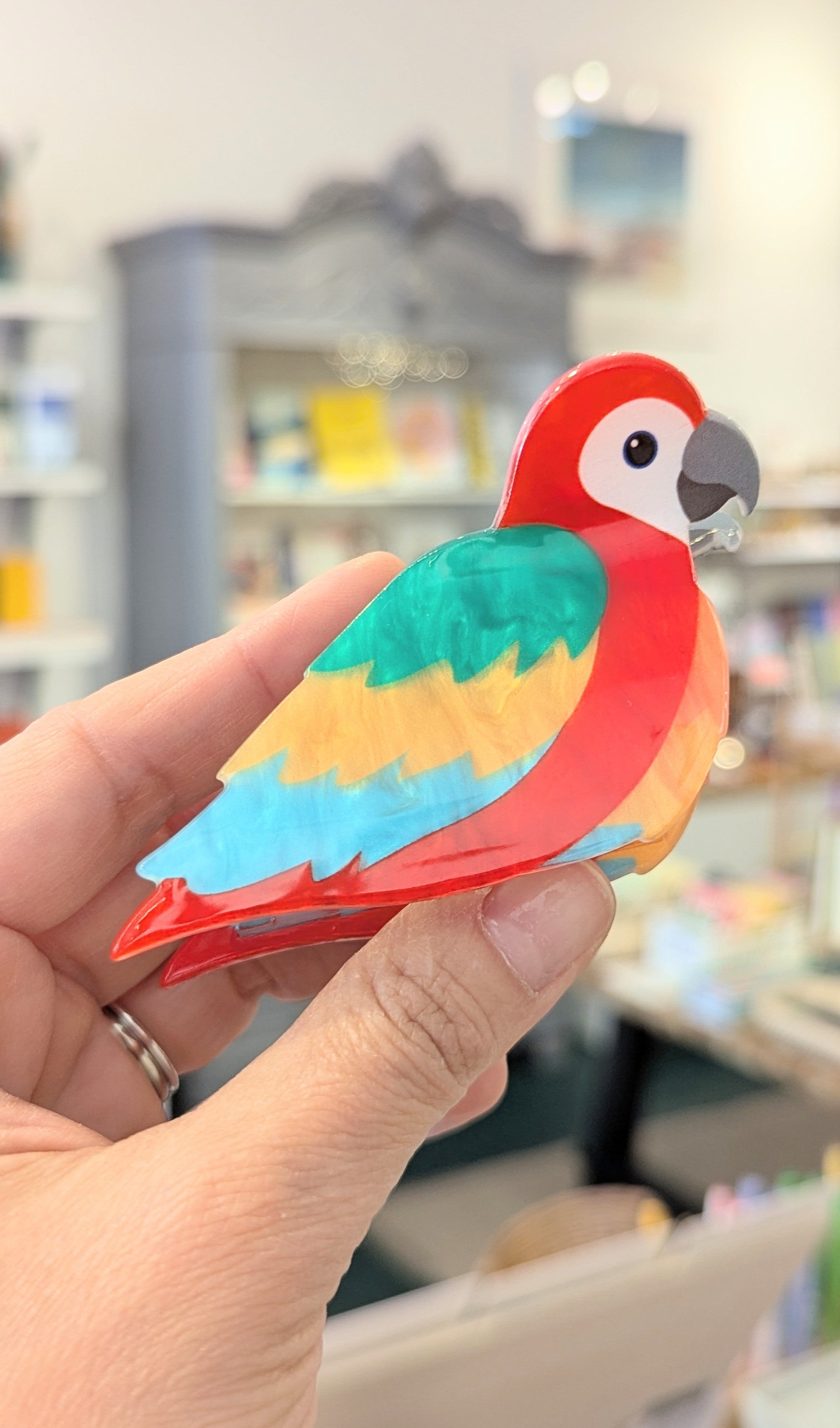 Red Macaw Parrot Hair Clip